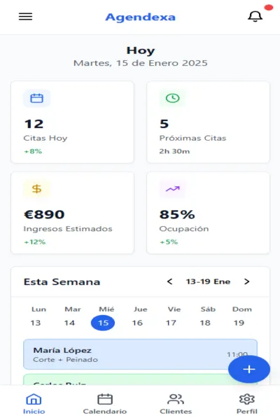 Dashboard móvil de AgendexaAI