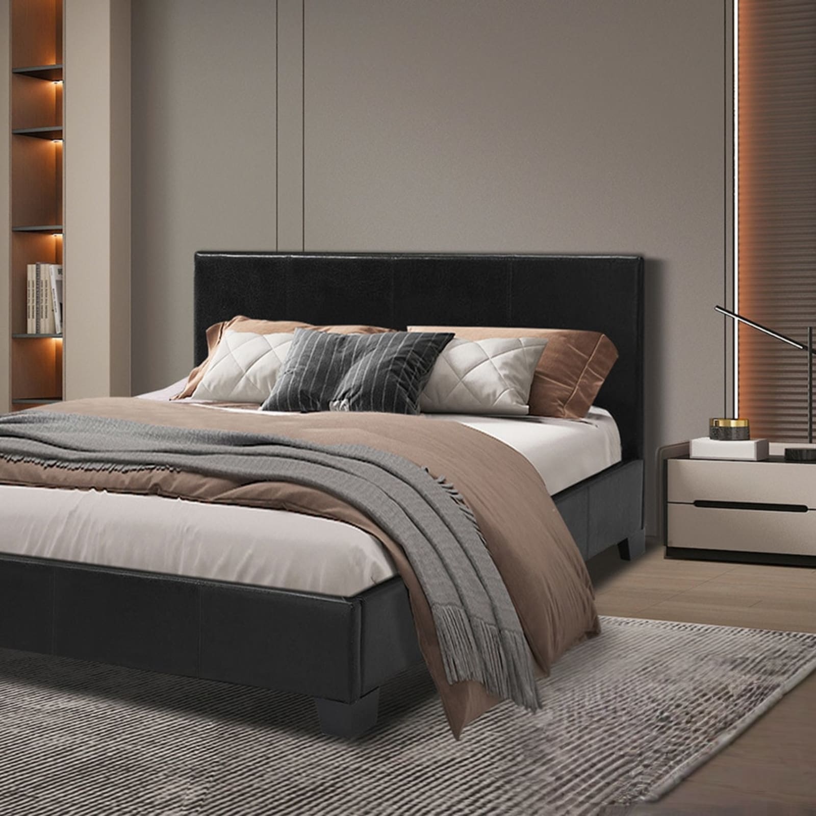 Bed 'Roma' 140×200 met lattenbodem PU Zwart — 1