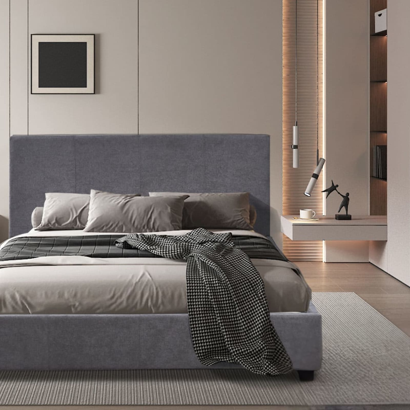 Bed 'Roma' 140×200 met lattenbodem Stof Grijs — 1