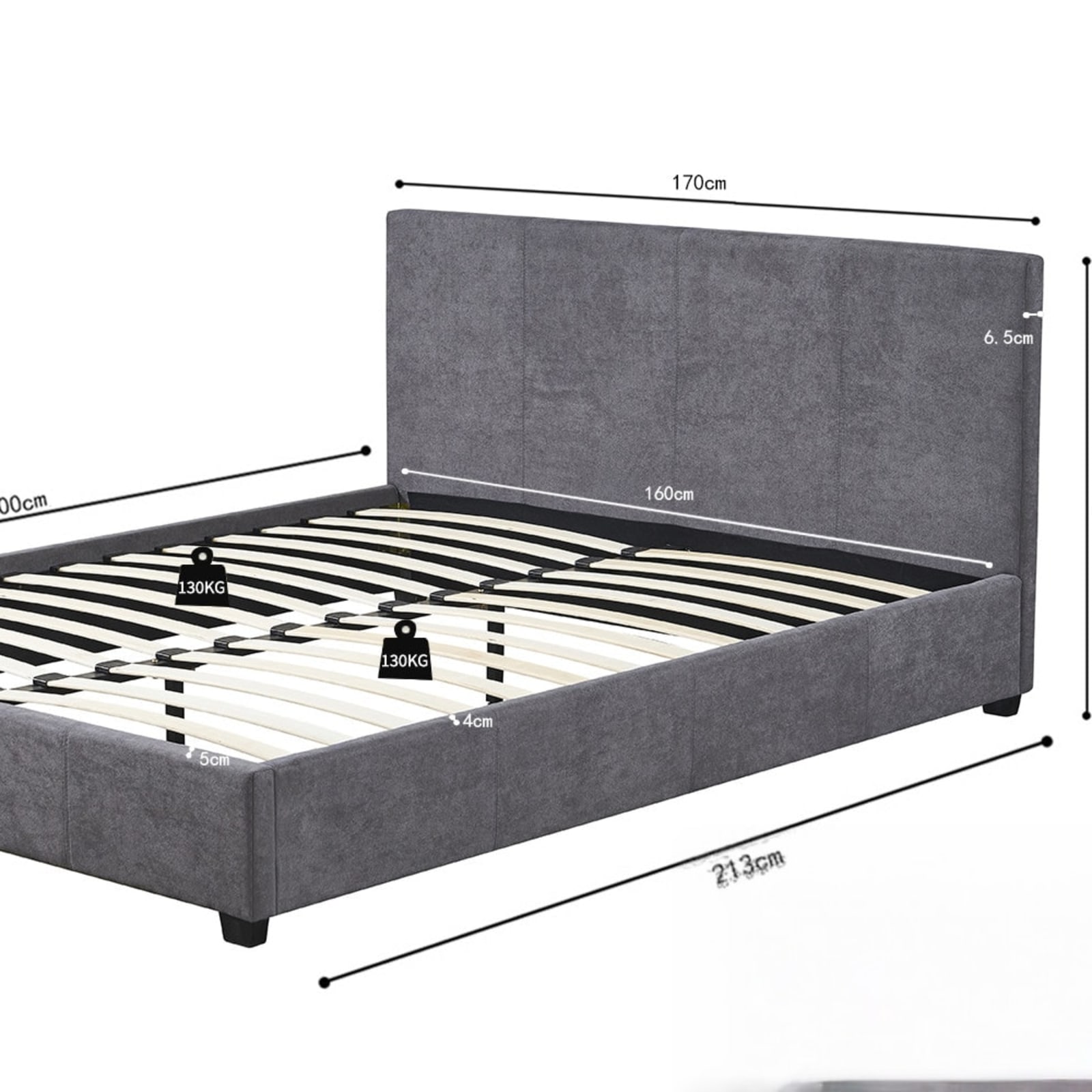 Bed 'Roma' 160×200 met lattenbodem Stof Grijs — 7