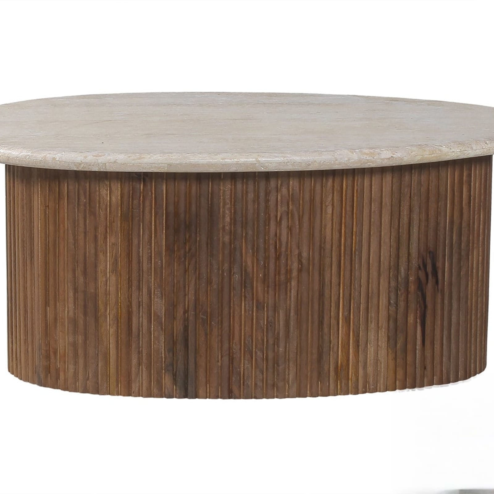 Salontafel 'Louis' 90 cm Mango hout met Travertin Beige — 1