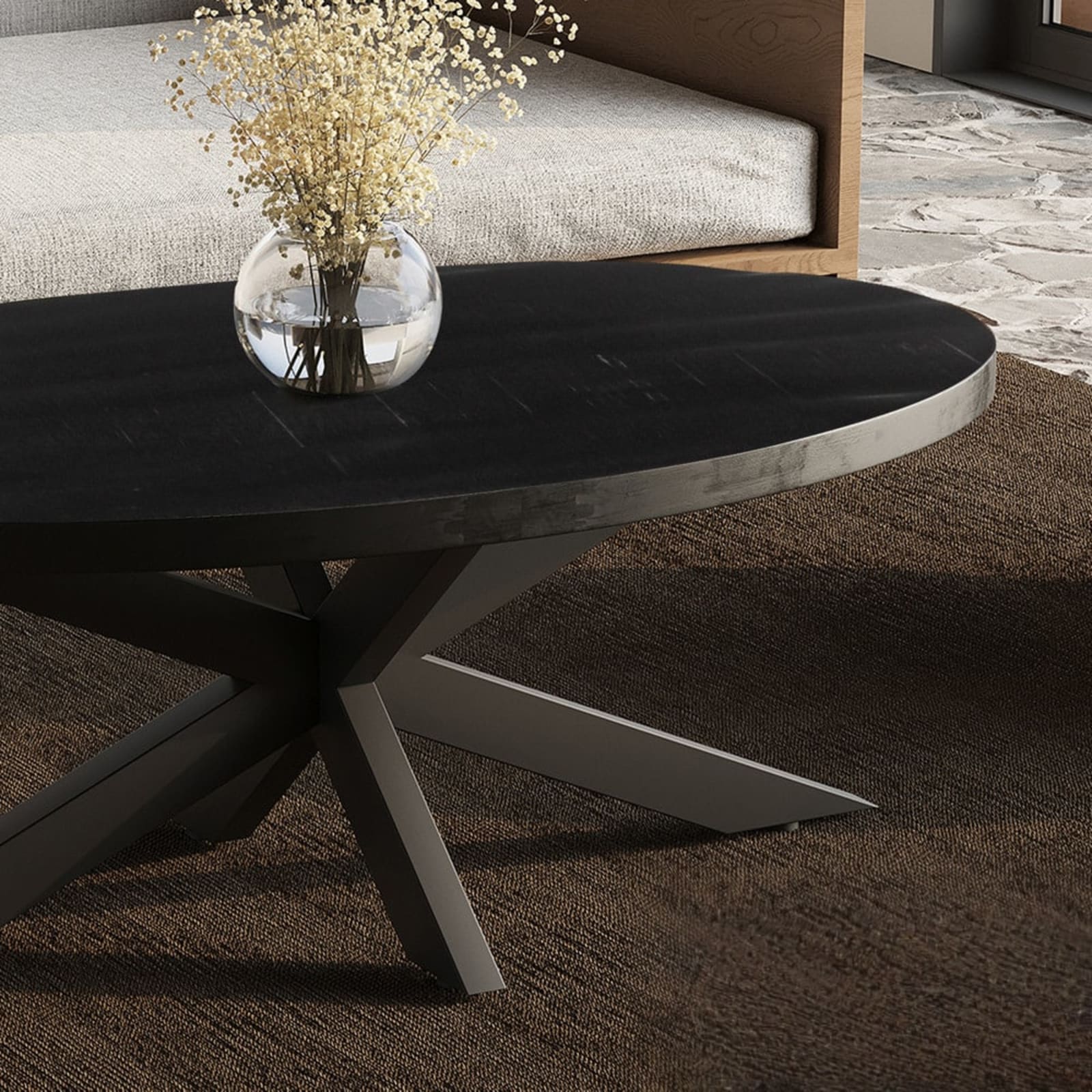 Salontafel 'Madeira' Ovaal Mango hout zwart — 2
