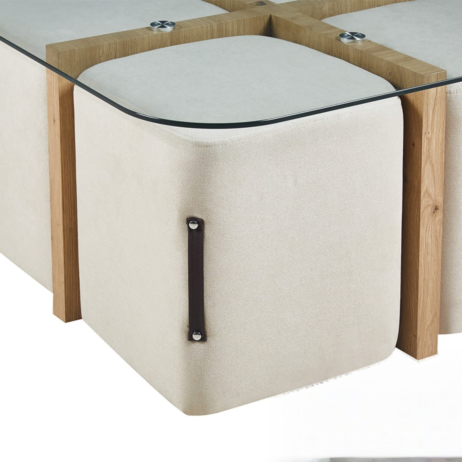 Salontafel 'Shana' met 4 poefs stof Decor Oude eik — 5