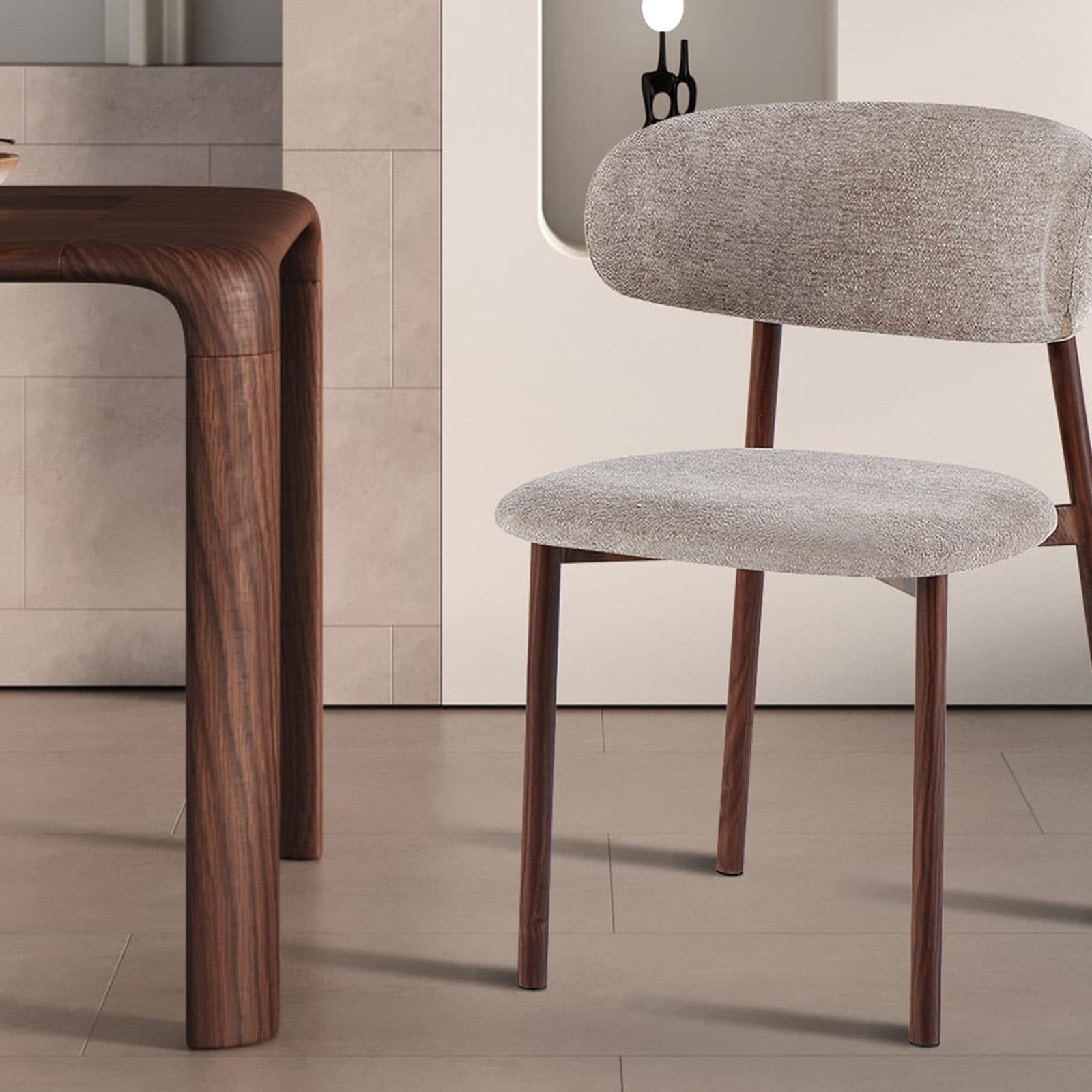 Stoel 'Coco' Walnoot - Stof Fabb Raven 30 Zand — 2