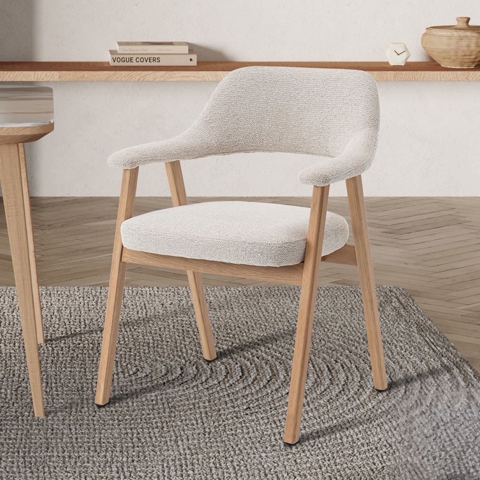 Stoel 'Coralie' Massieve Eik Stof Ote Milan 103 Beige — 2