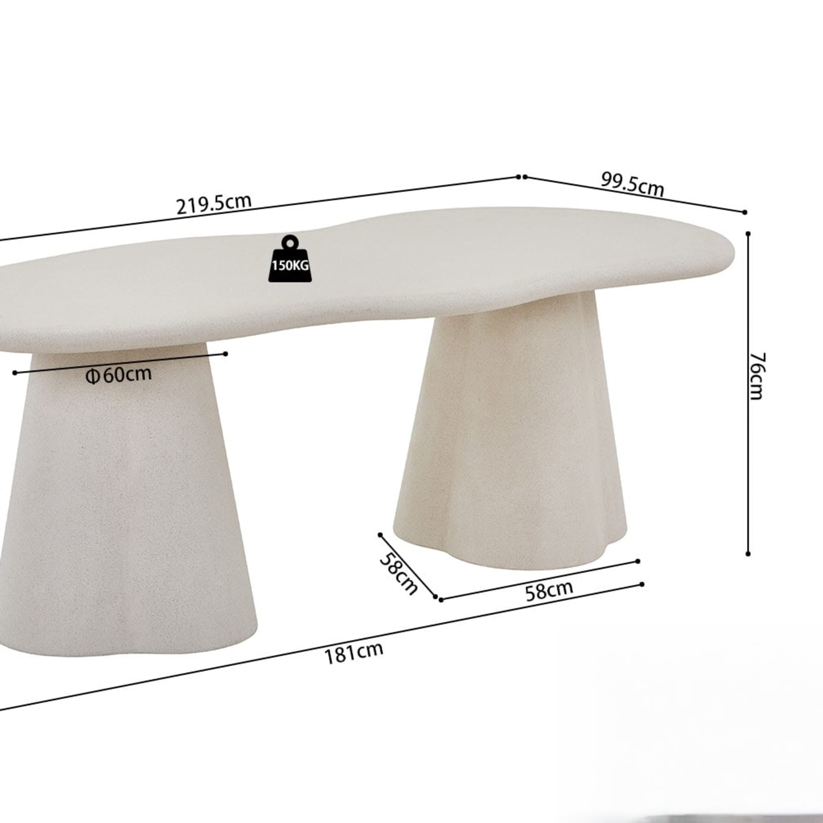 Tafel 'Faro' 220 cm Organisch Cement — 5