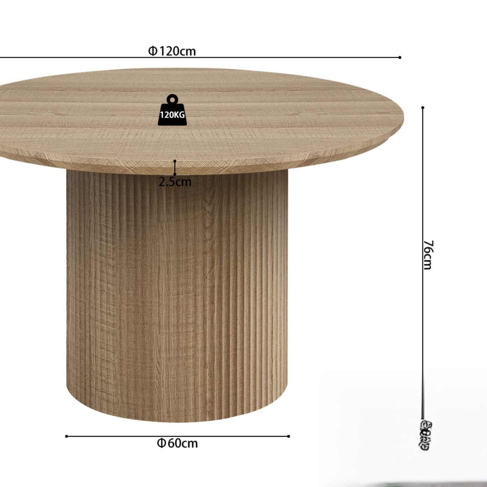 Tafel 'Lagos' 120 cm Rond Decor Eik Naturel — 4