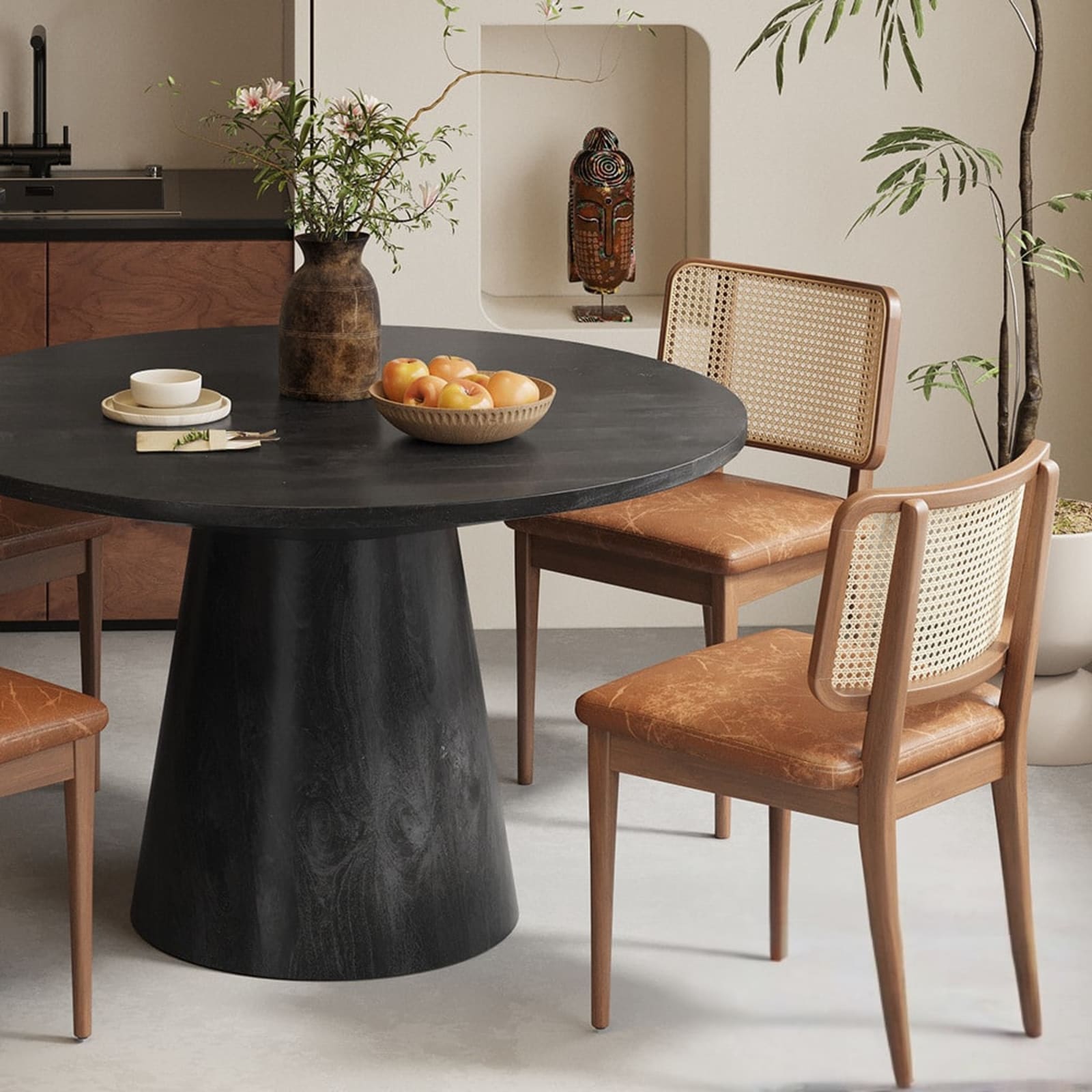 Tafel 'Tommy' 130 cm Rond Mango hout  Zwart — 3