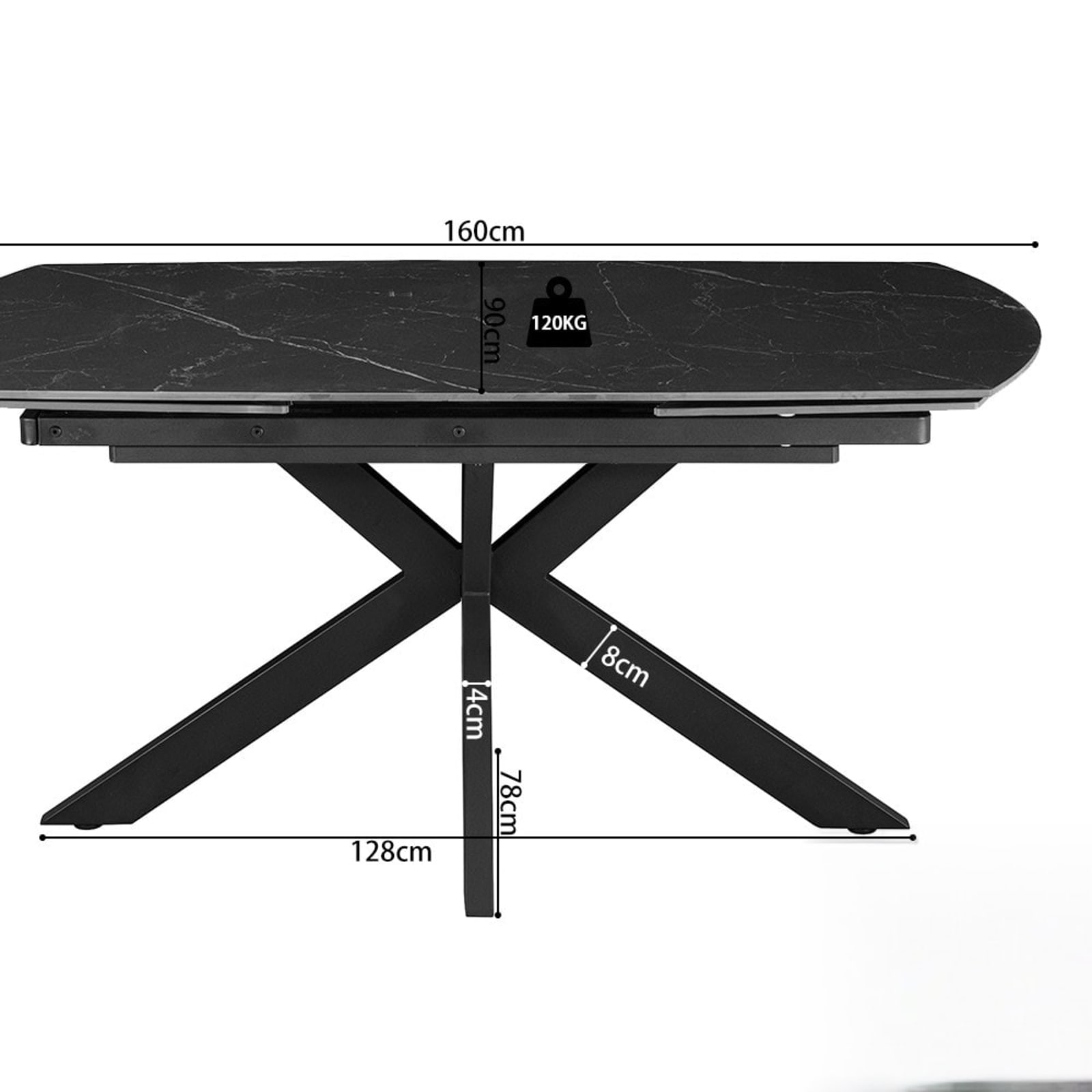 Uitschuifbare tafel 'Ares' 160-240 cm Deens Ovaal Steen Zwart — 4