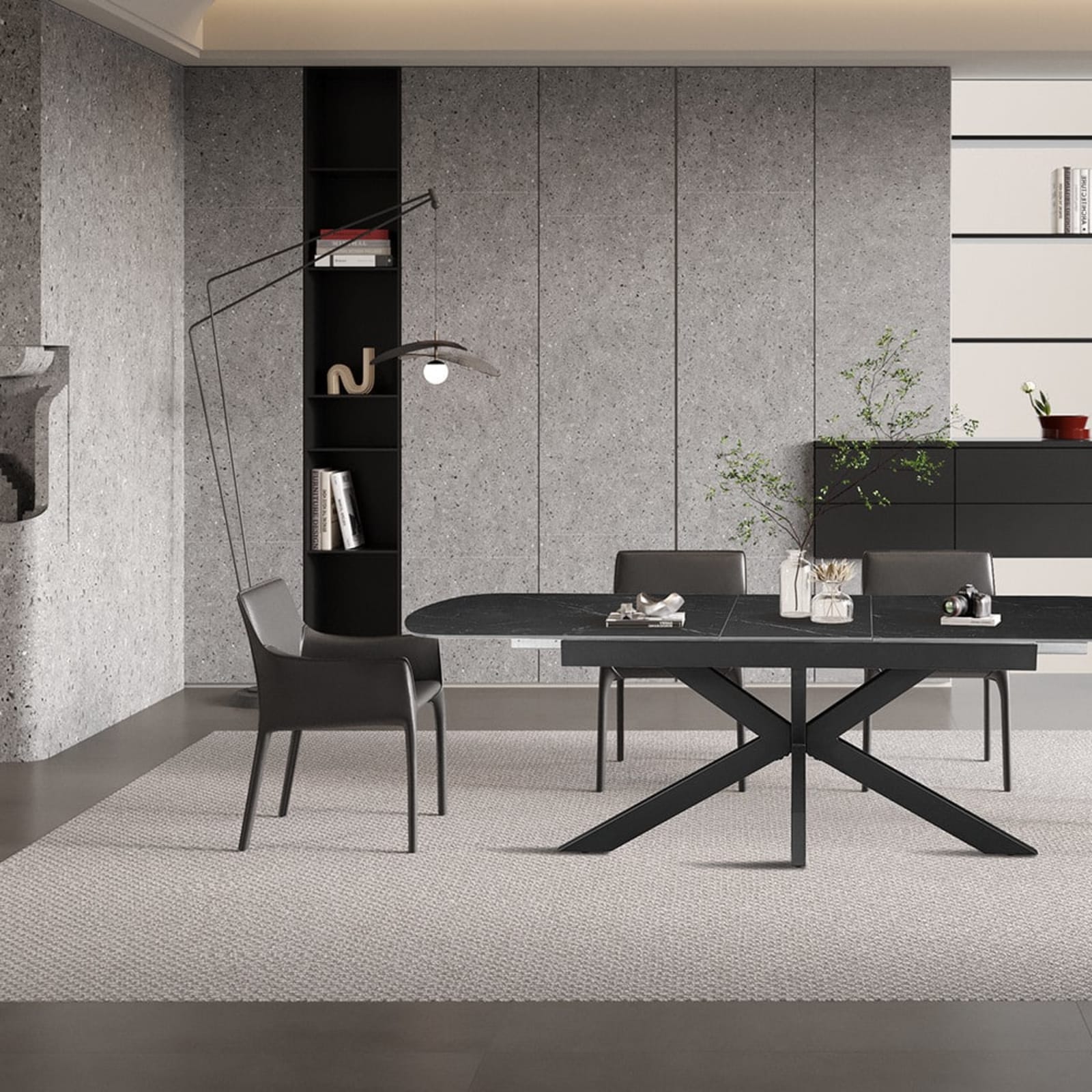 Uitschuifbare tafel 'Hestia' 180-220 cm Deens Ovaal Steen Zwart — 4