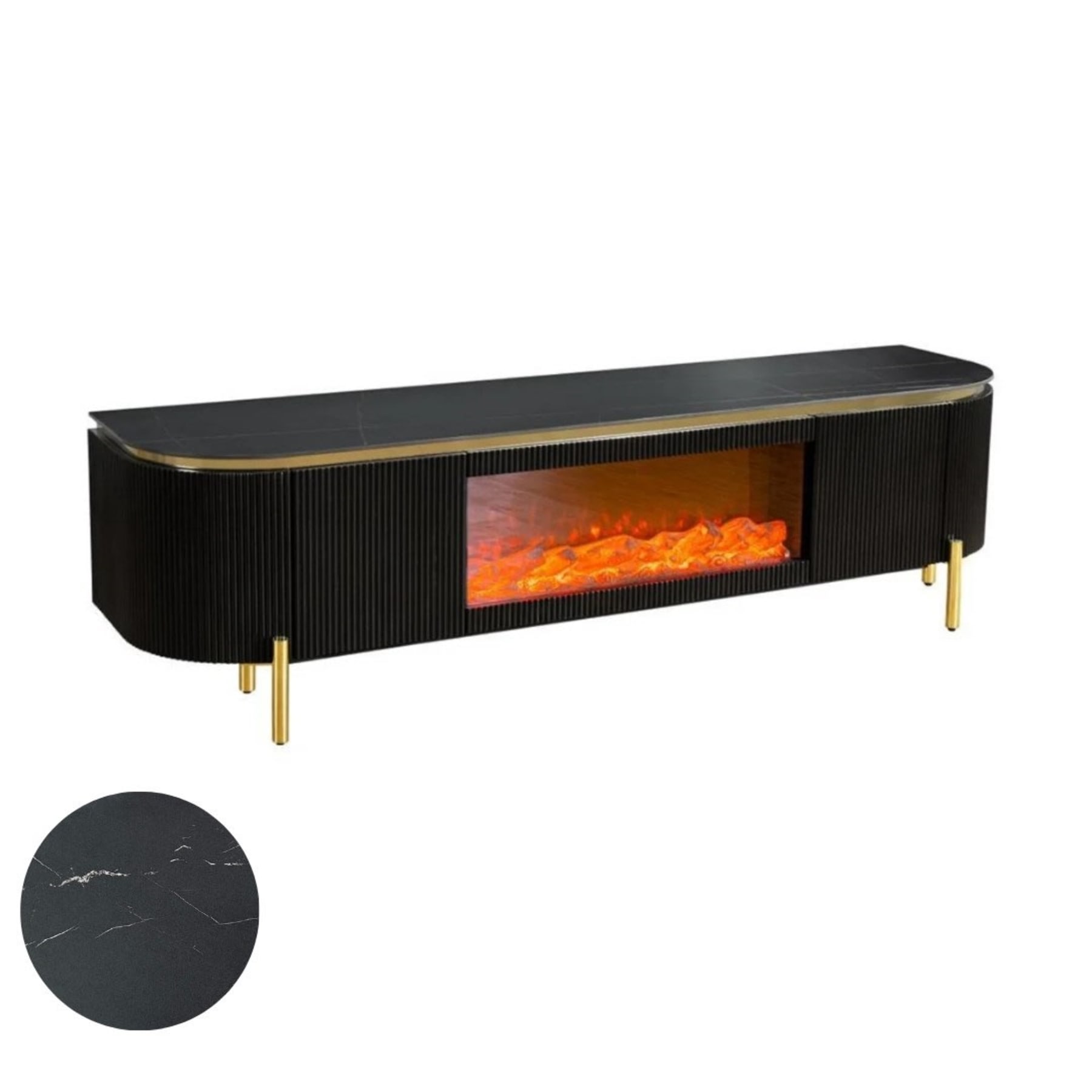 Aqua tv-meubel 200×50 zwart/goud keramiek