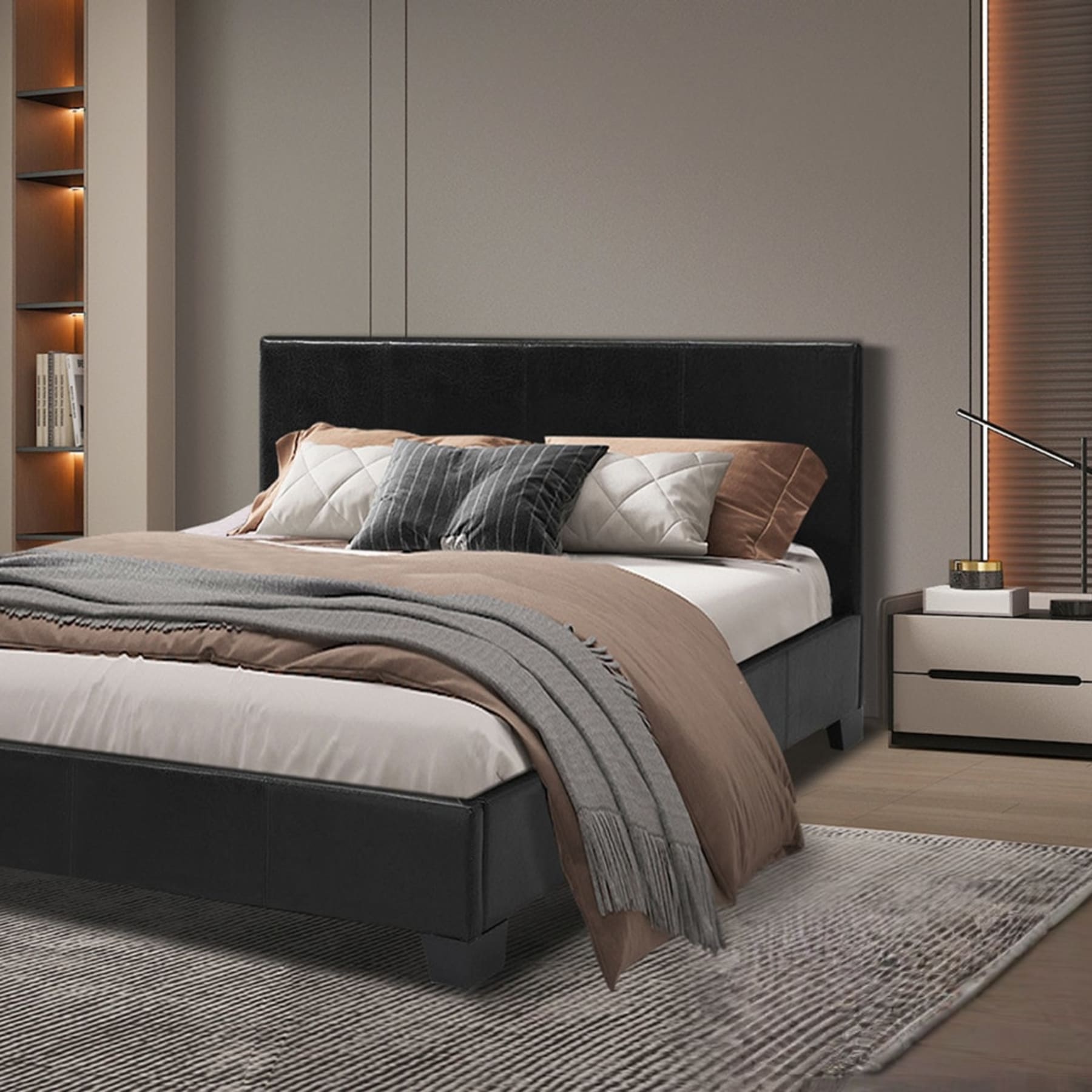 Bed 'Roma' 140×200 met lattenbodem PU Zwart