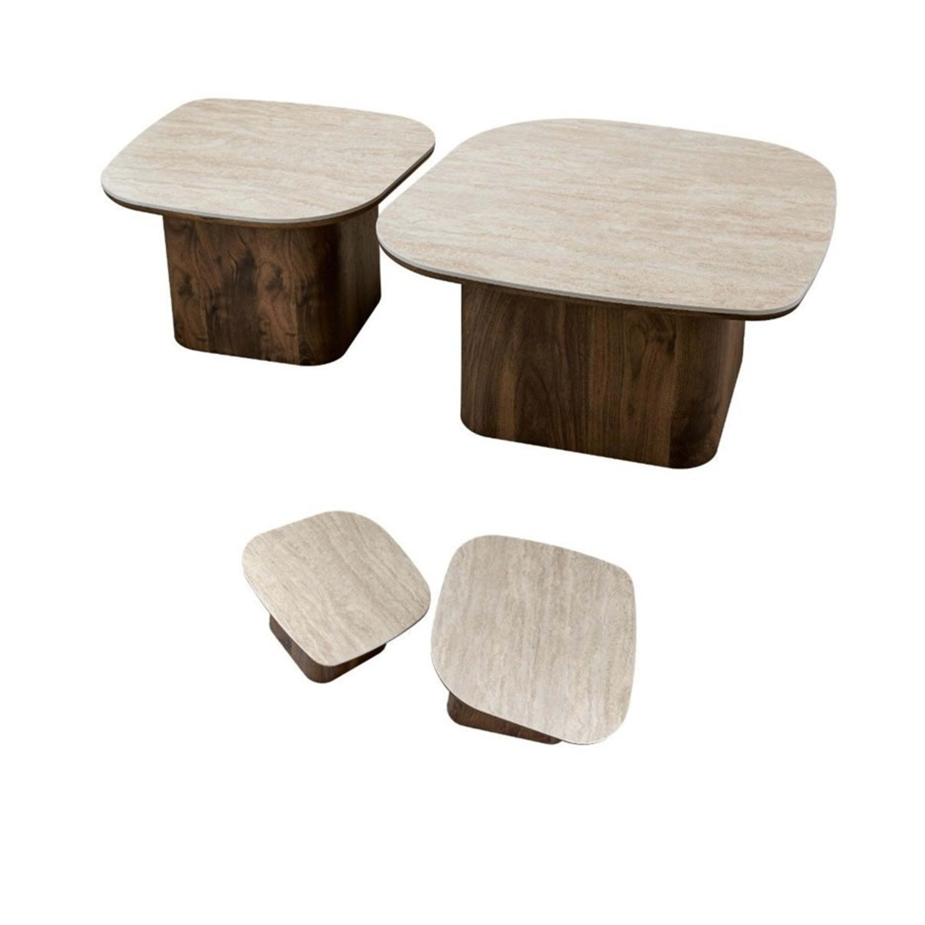 Enzo salontafelset 85×80 walnoot keramiek — 1
