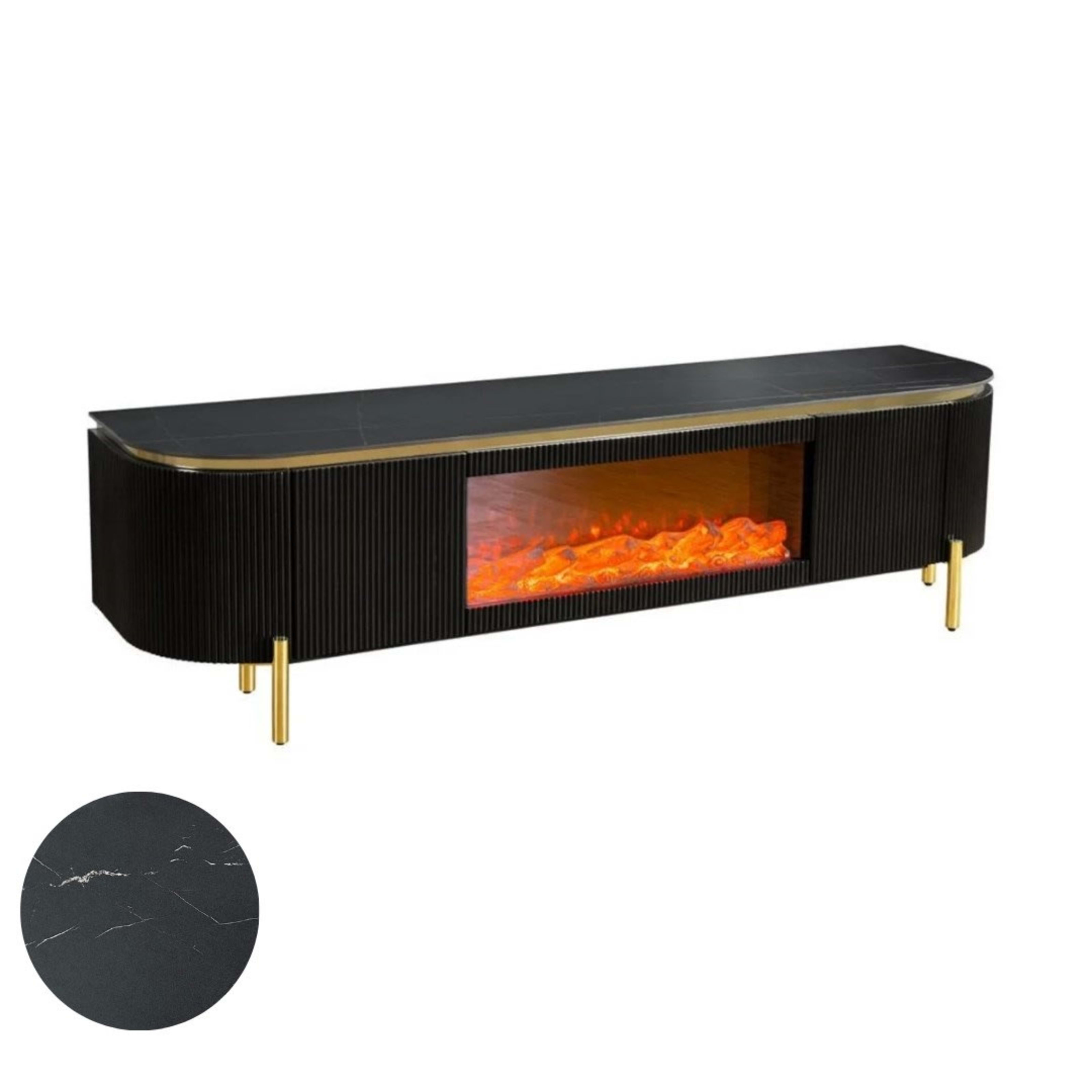 Aqua tv-meubel 200×50 zwart/goud keramiek — 1
