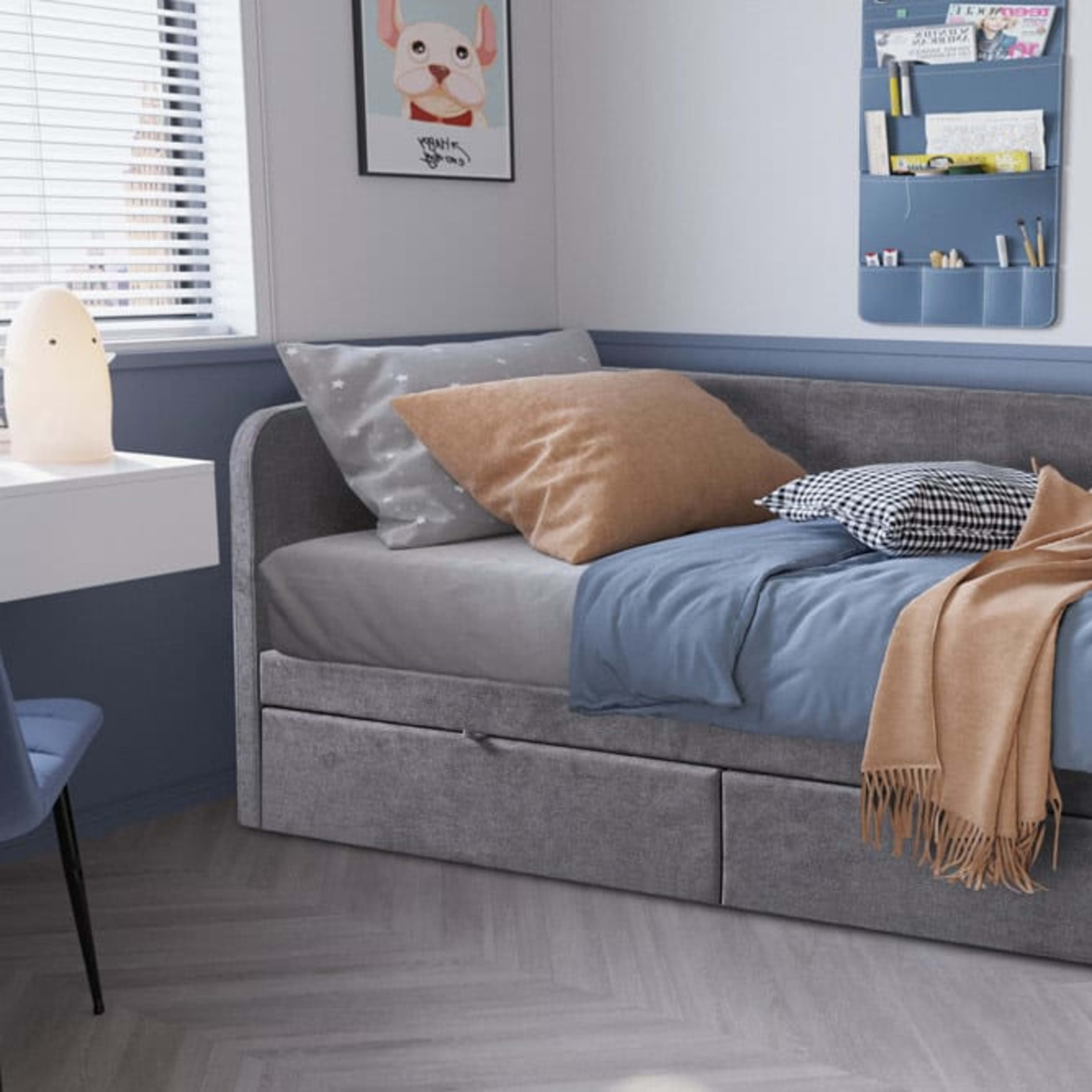 Bed 'Parma' 90×200 met lattenbodem Stof Grijs — 4