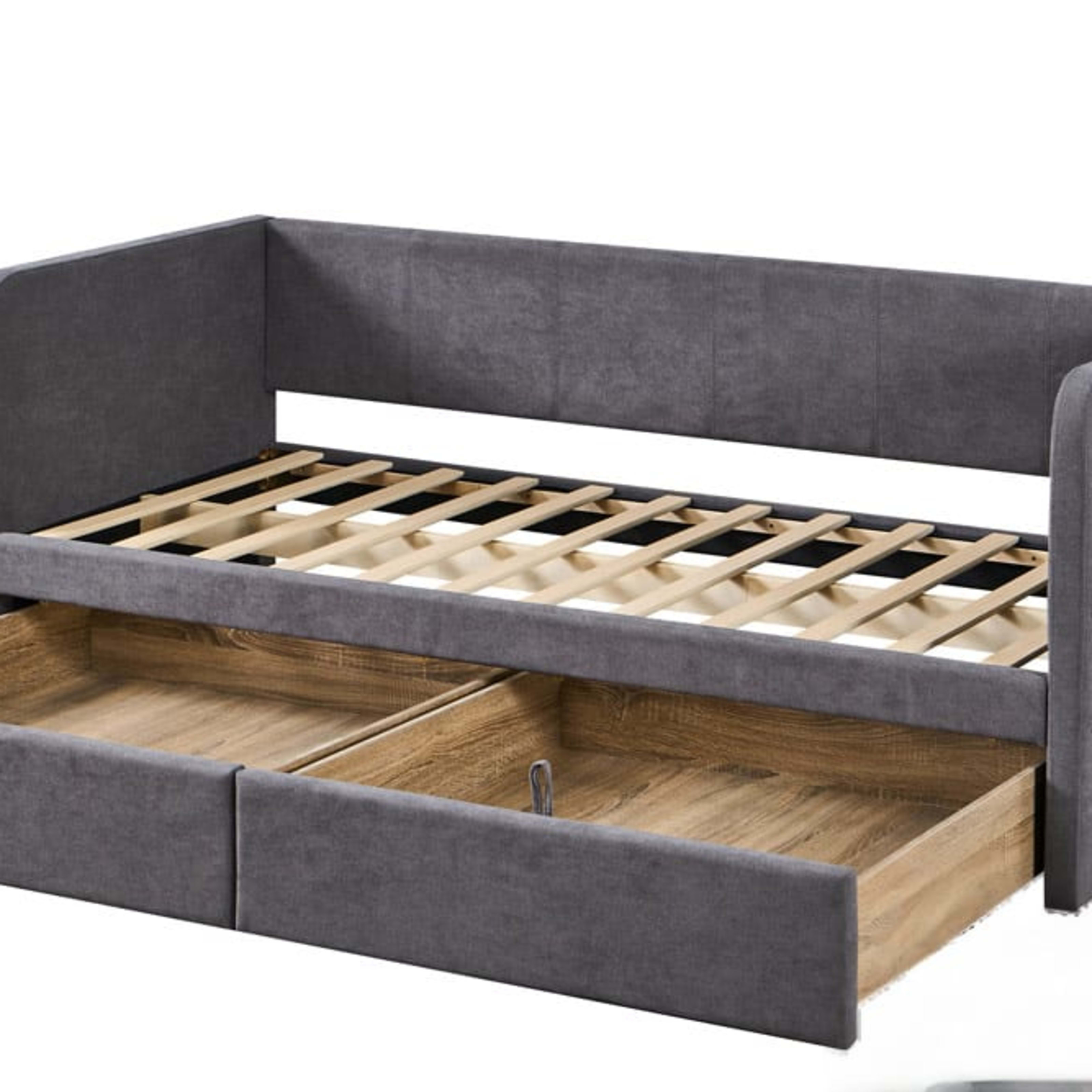 Bed 'Parma' 90×200 met lattenbodem Stof Grijs — 3