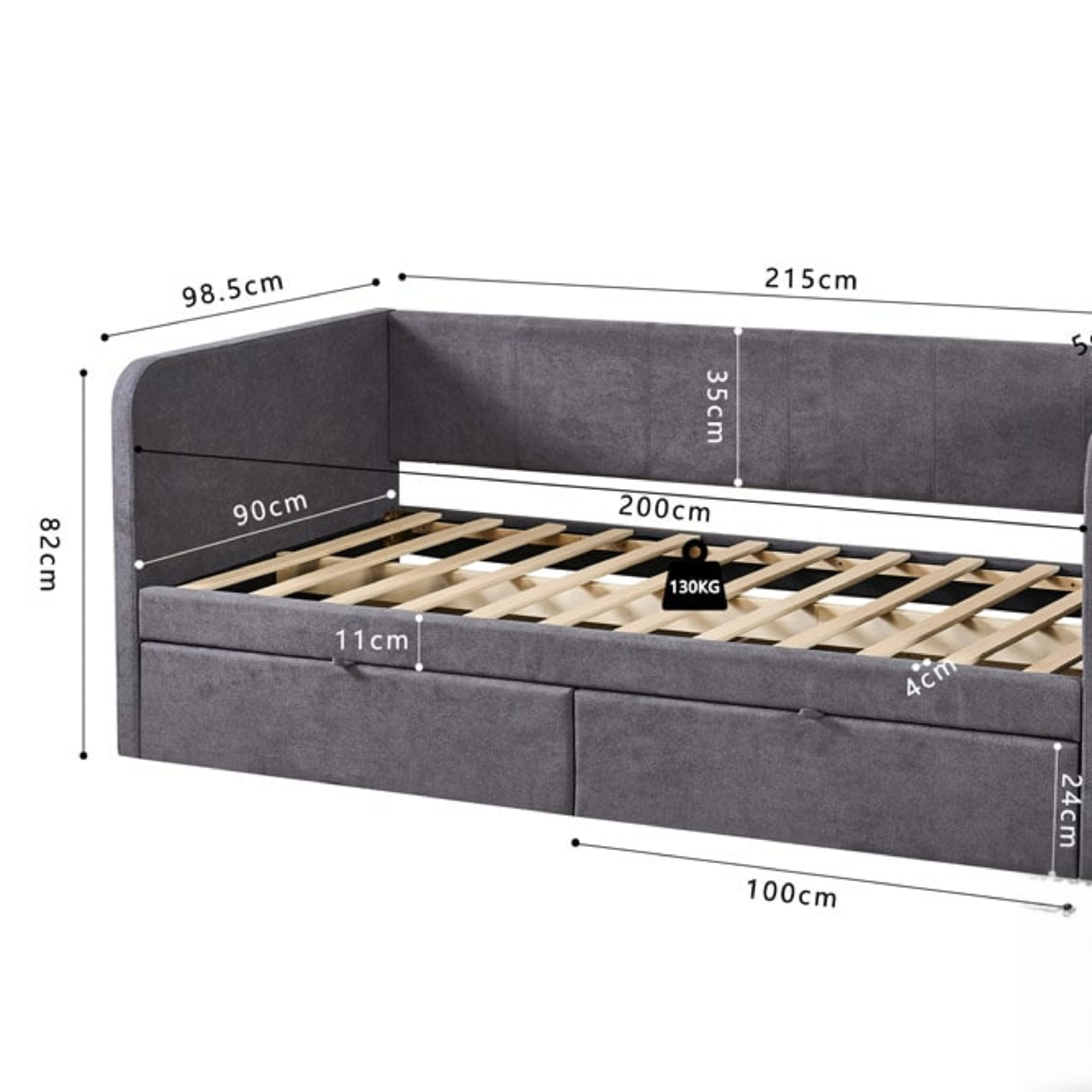 Bed 'Parma' 90×200 met lattenbodem Stof Grijs — 7