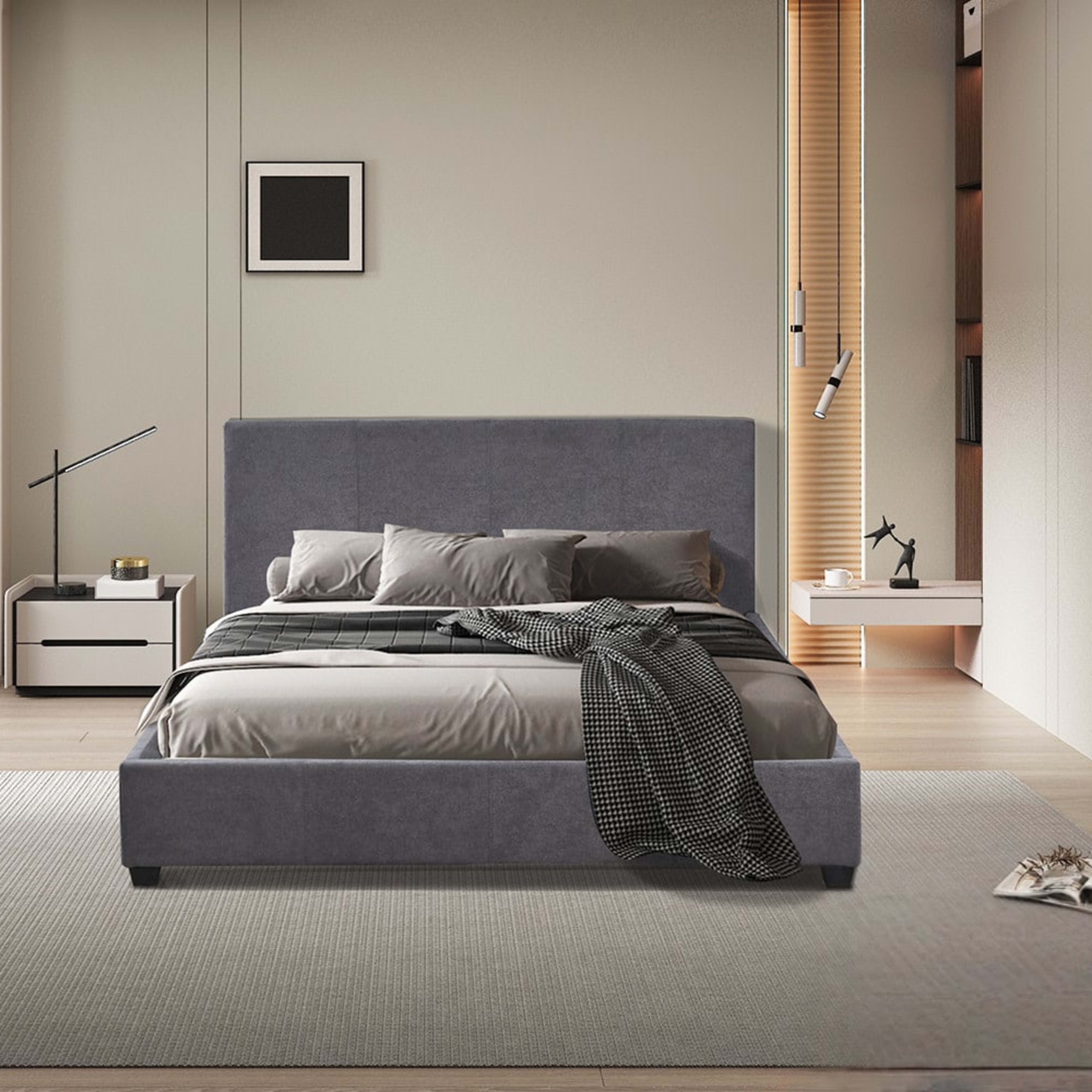 Bed 'Roma' 140×200 met lattenbodem Stof Grijs — 2