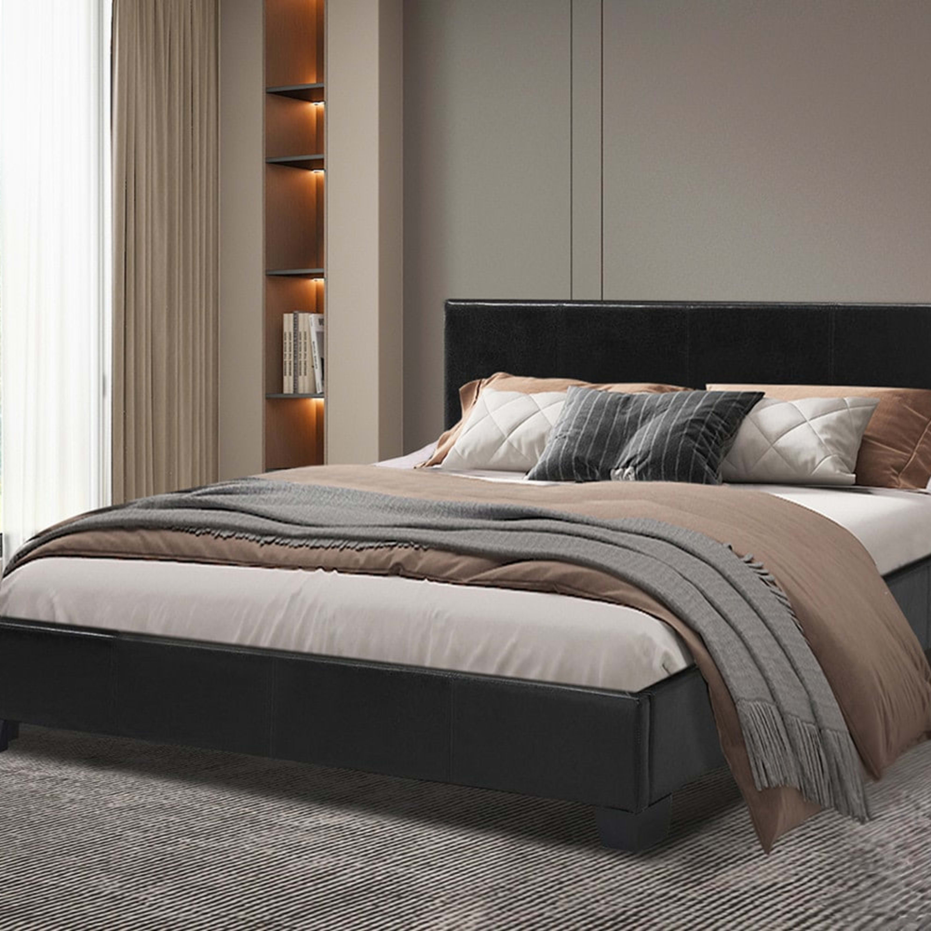 Bed 'Roma' 160×200 met lattenbodem PU Zwart — 1