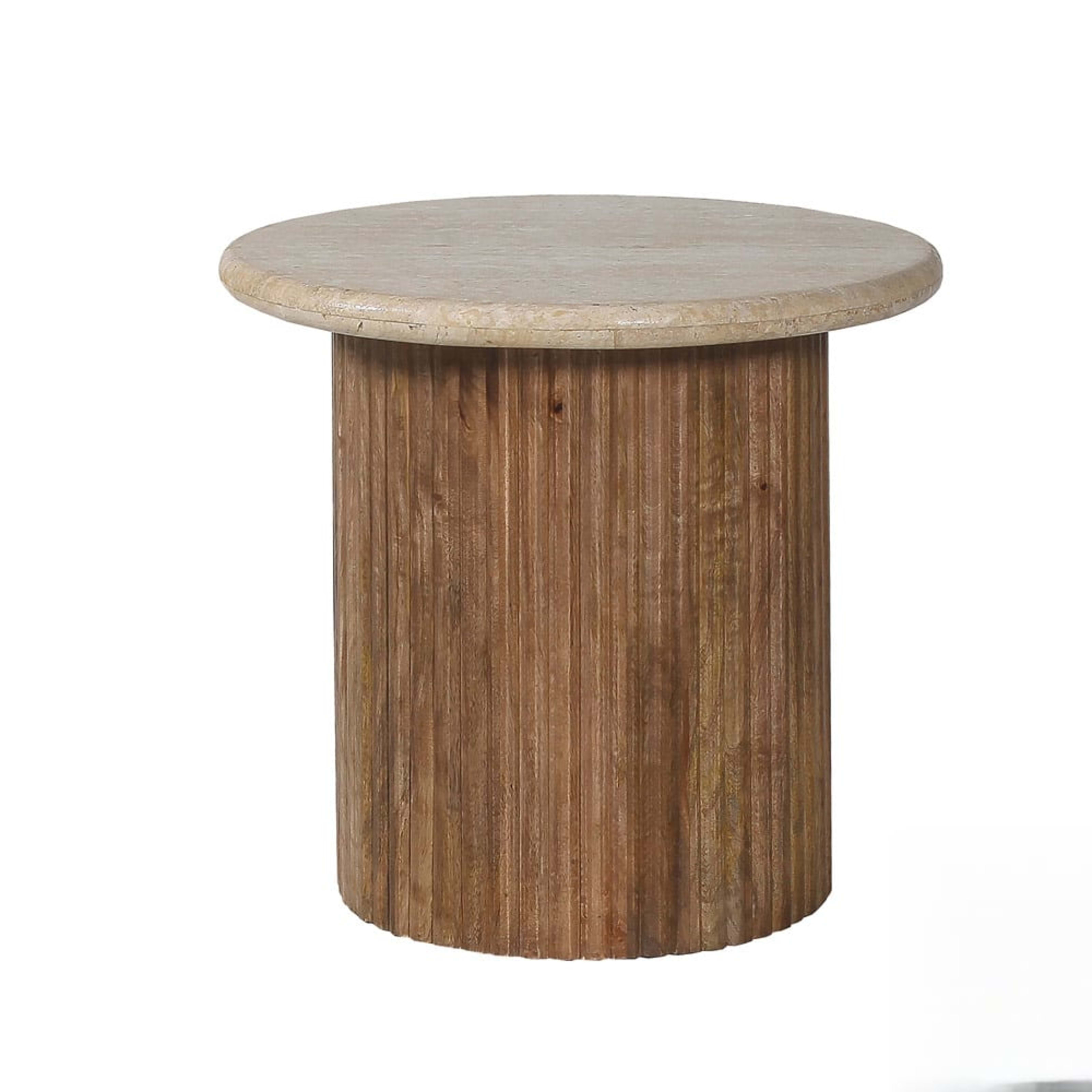 Bijzettafel 'Louis' 50 cm Mango hout met Travertin Beige — 1
