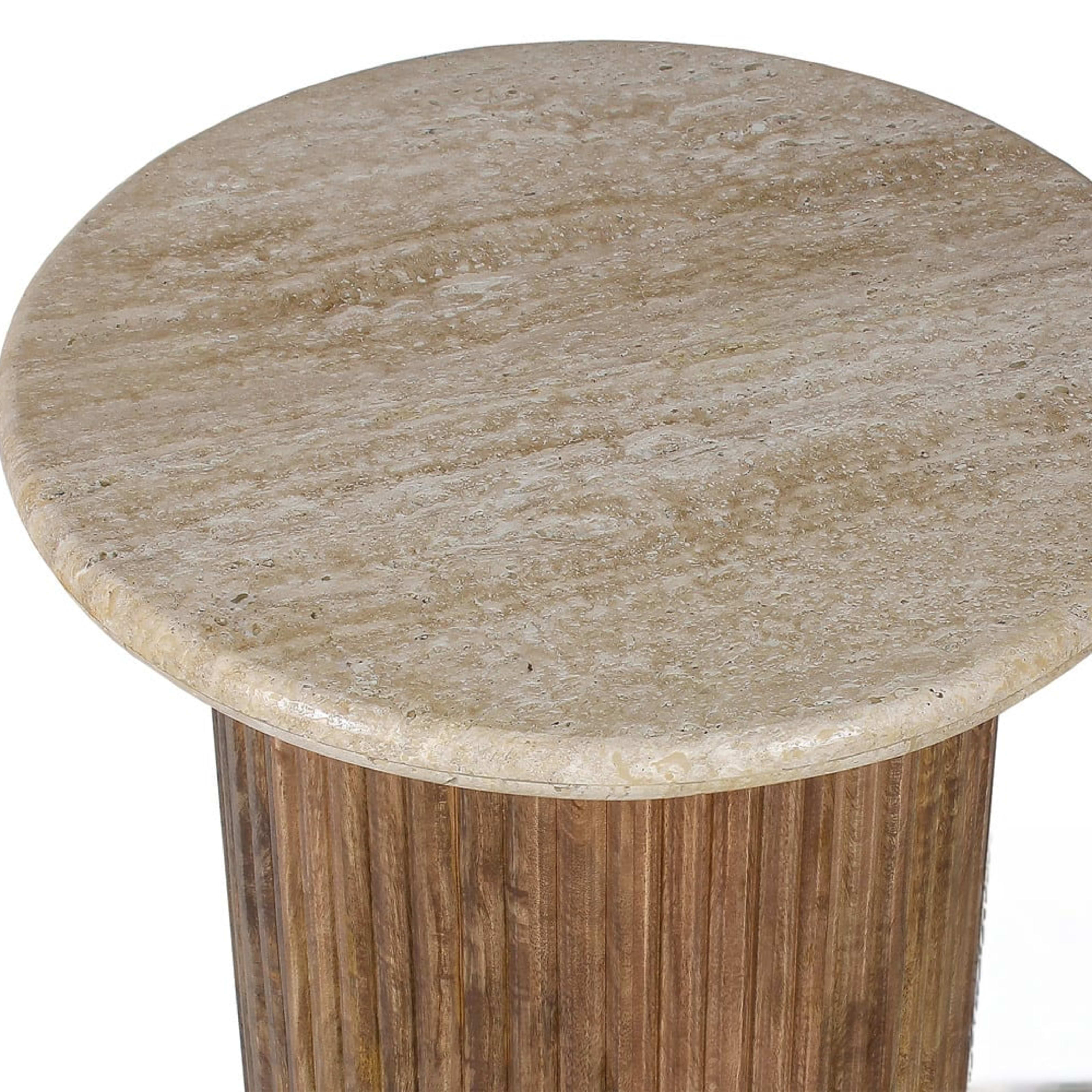 Bijzettafel 'Louis' 50 cm Mango hout met Travertin Beige — 3