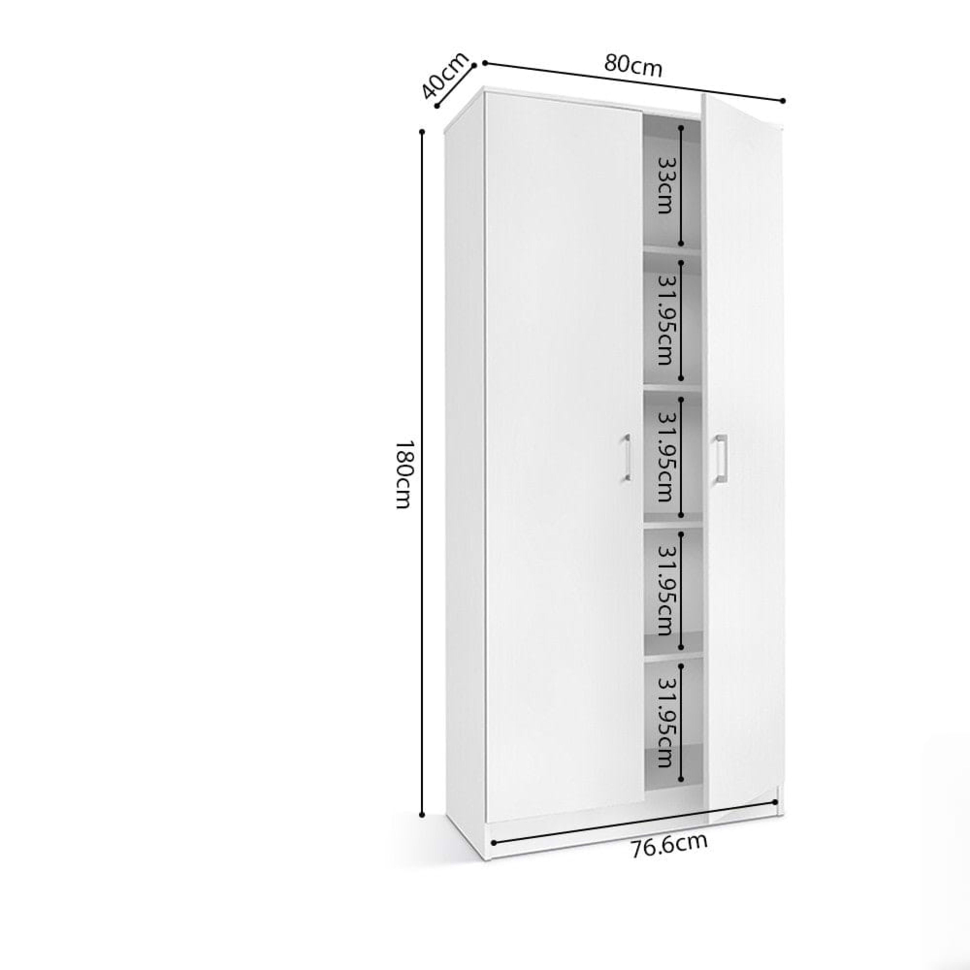 Opbergkast 'Ray' 2 deuren en 4 legplanken 80 cm Wit — 6