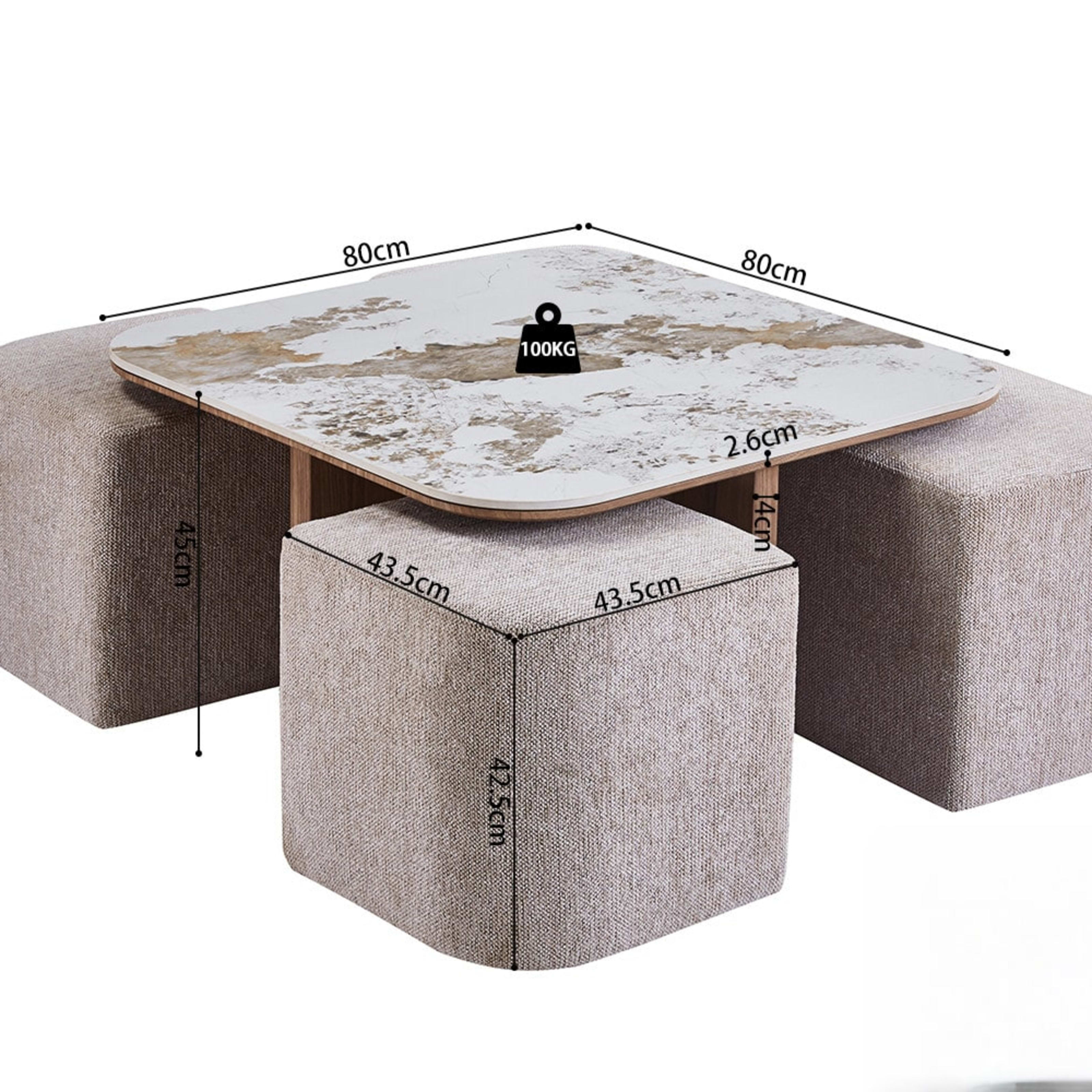 Salontafel 'Evora' met 4 poefs stof Glanzend Steen Pandora — 7