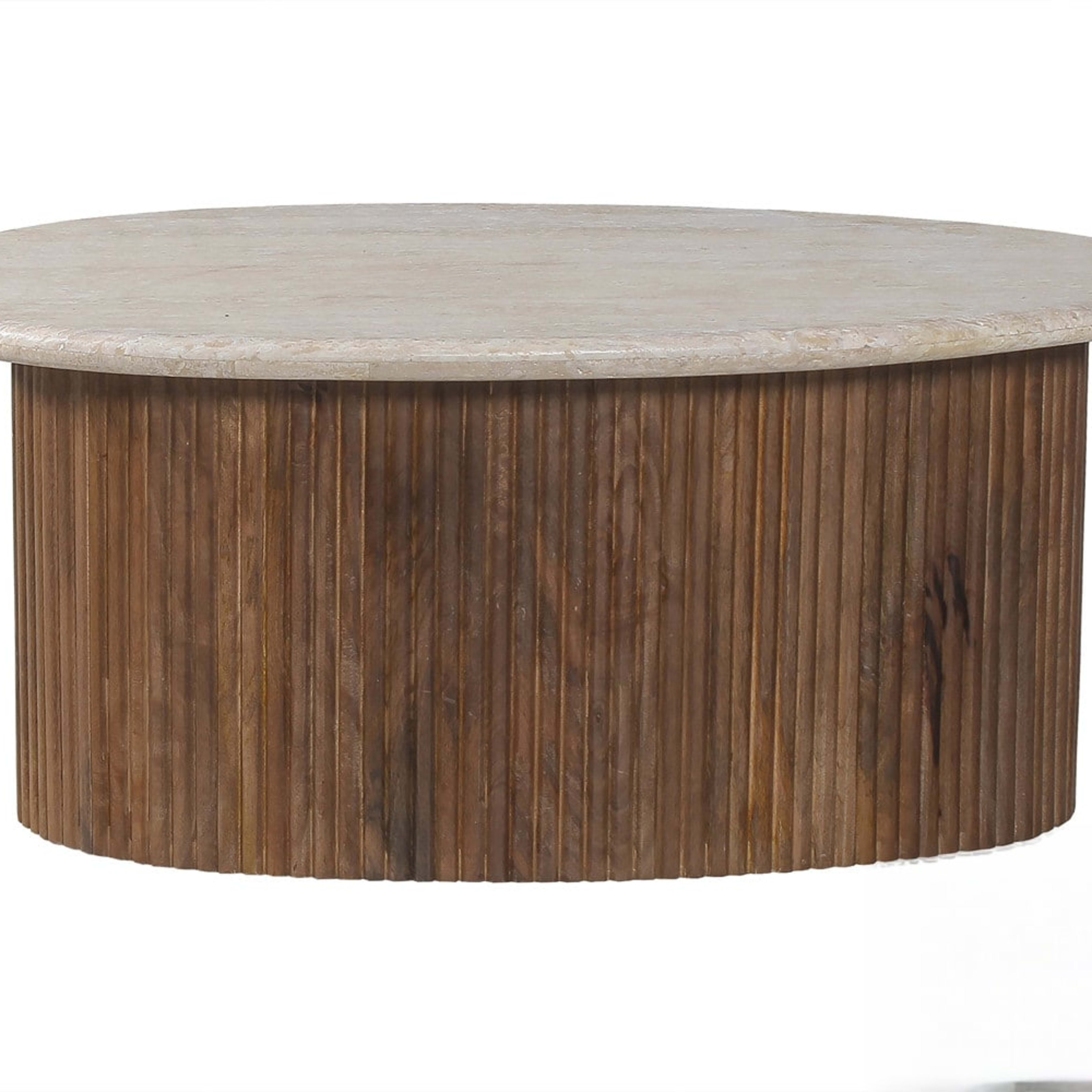 Salontafel 'Louis' 90 cm Mango hout met Travertin Beige — 1