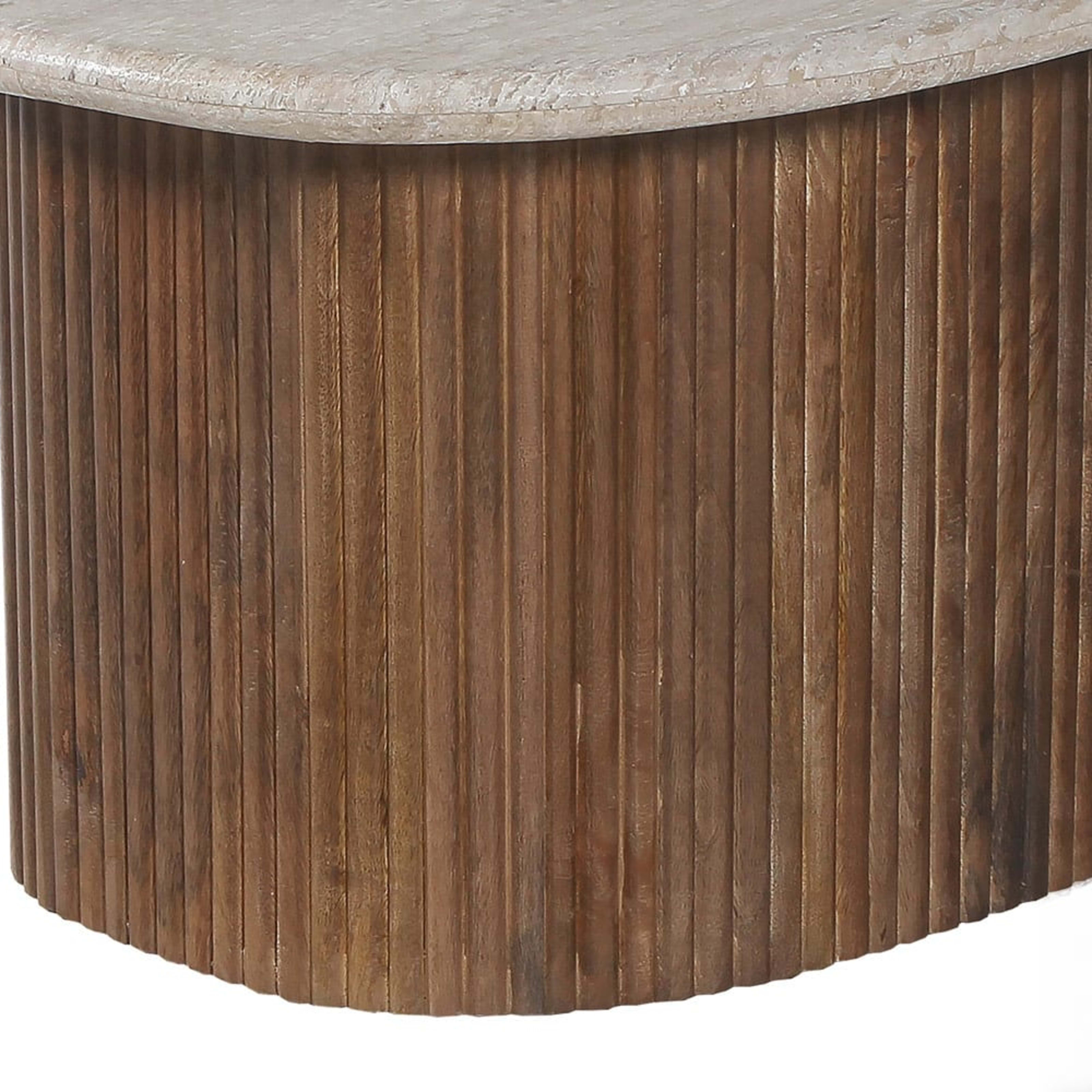 Salontafel 'Louis' 90 cm Mango hout met Travertin Beige — 4