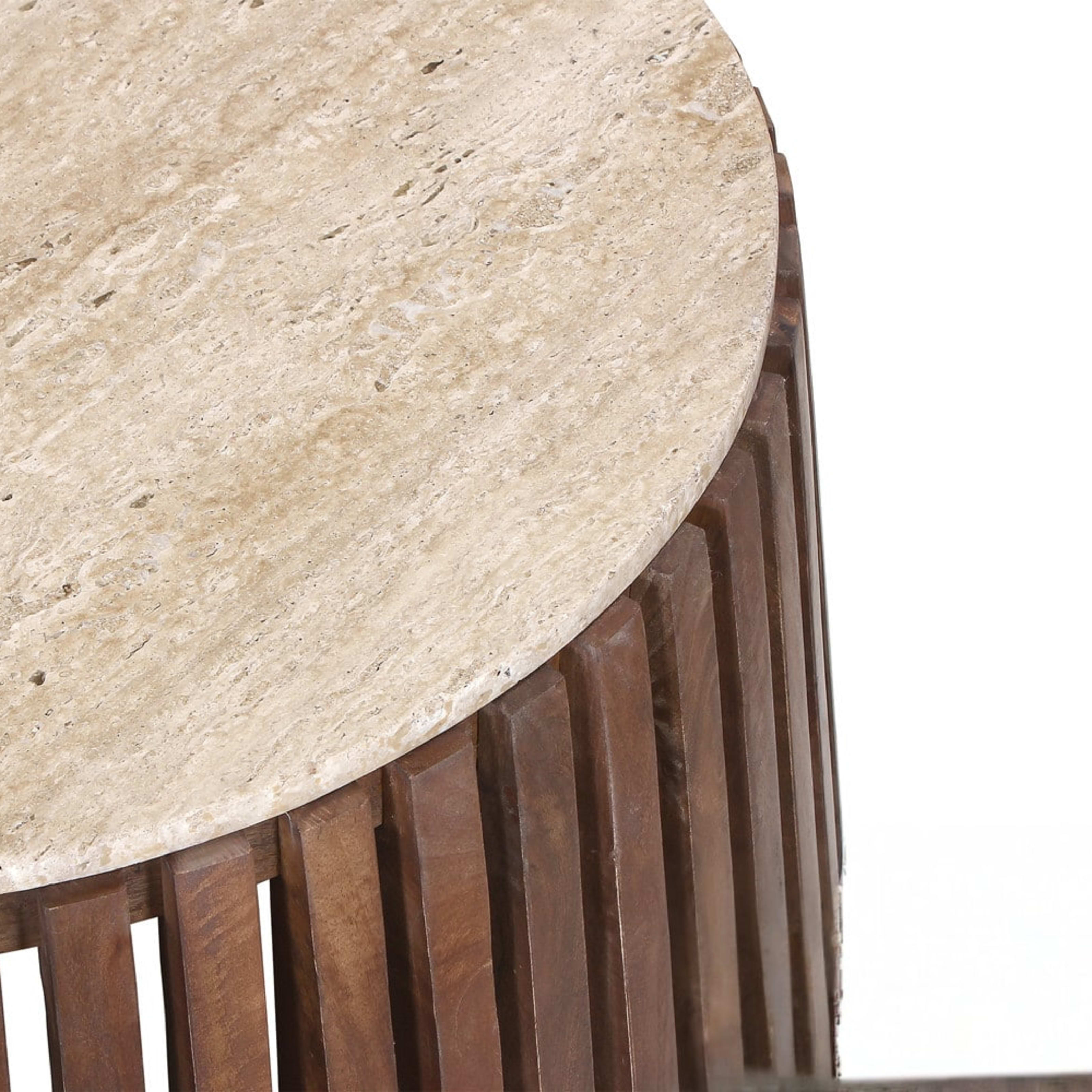 Salontafel 'Luuk' 70 cm Rond Mango hout met Travertin Beige — 4
