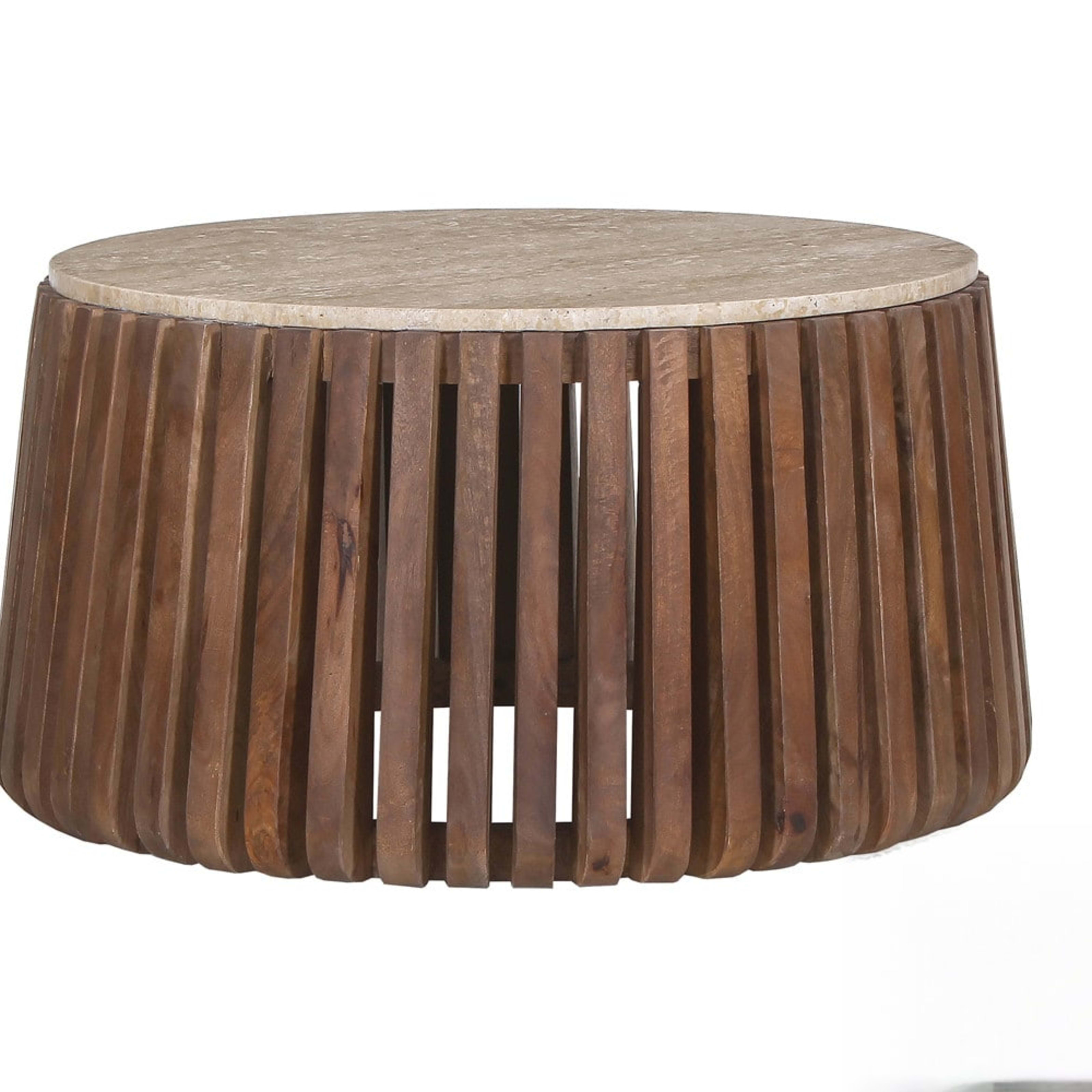Salontafel 'Luuk' 70 cm Rond Mango hout met Travertin Beige — 1