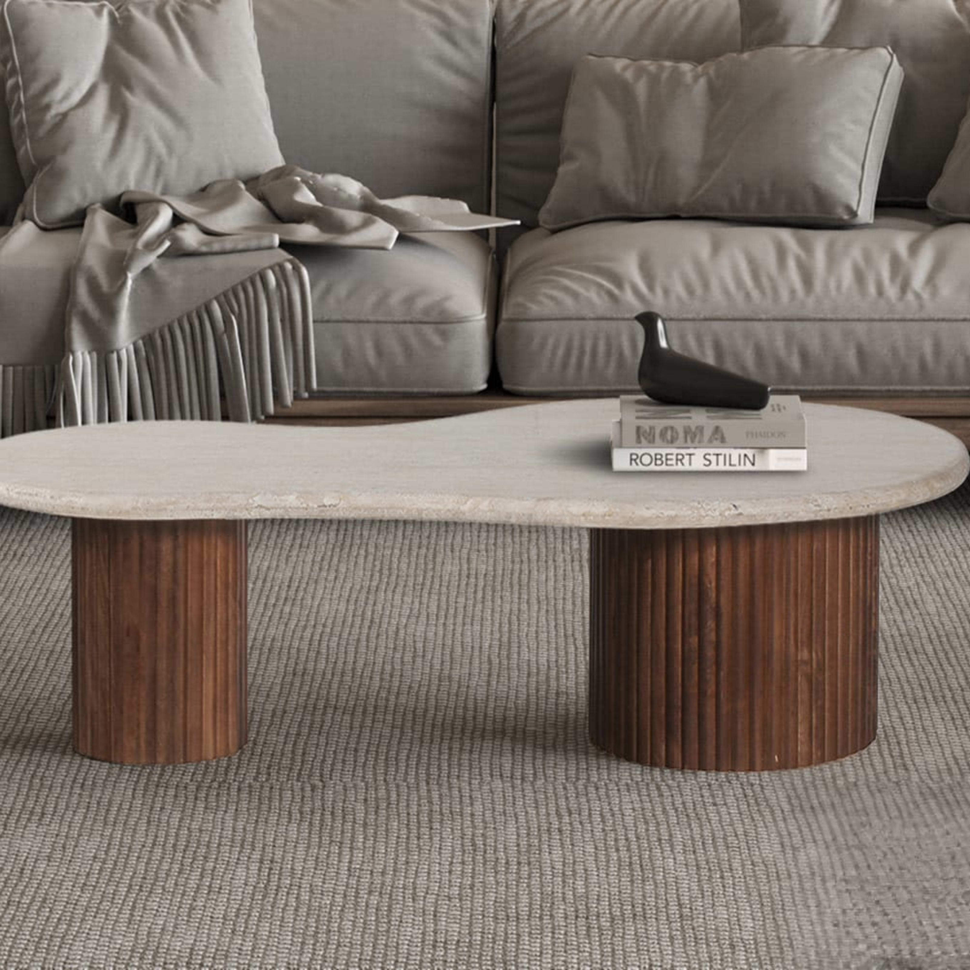 Salontafel 'Marlon' 120 cm Mango hout met Travertin Beige — 2