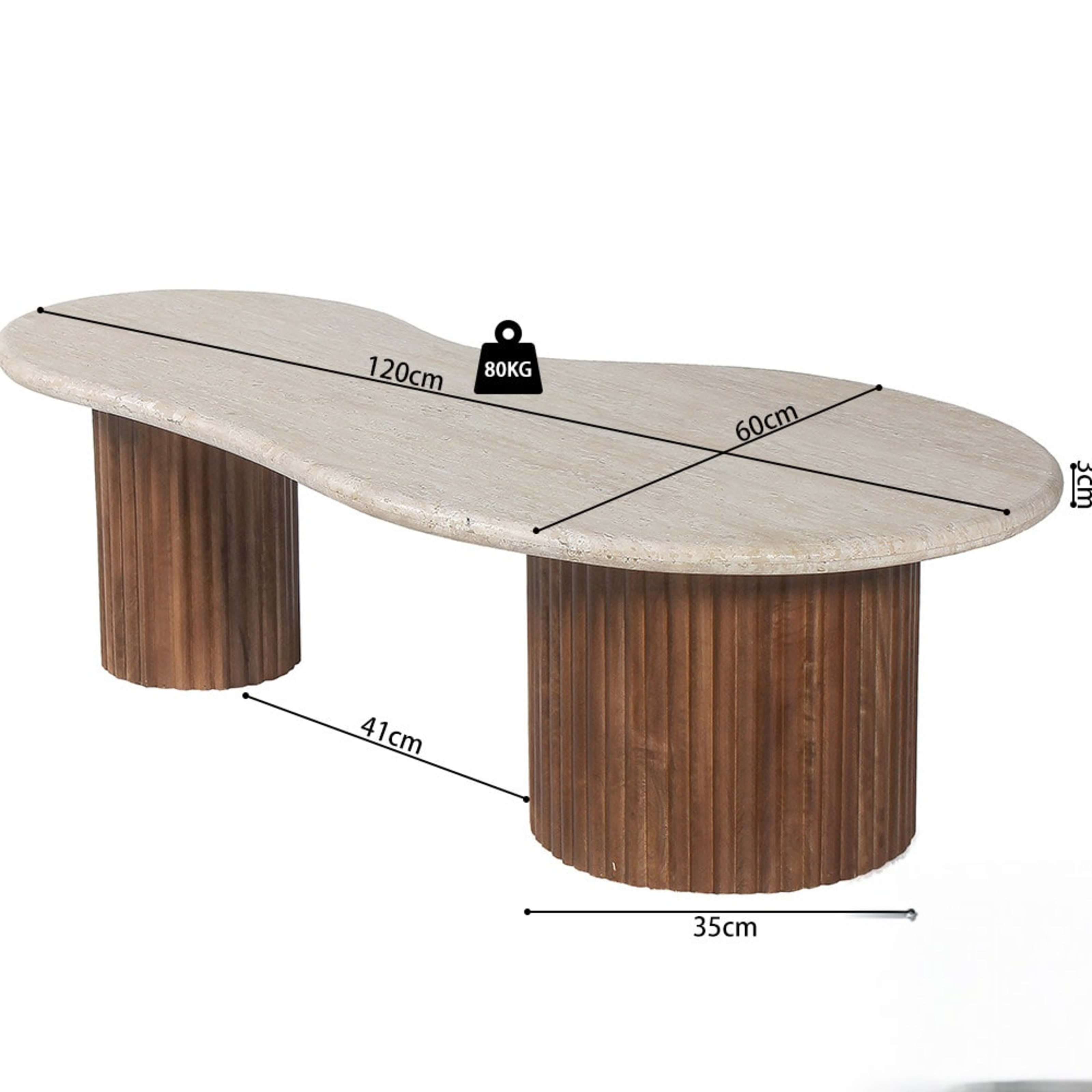 Salontafel 'Marlon' 120 cm Mango hout met Travertin Beige — 5
