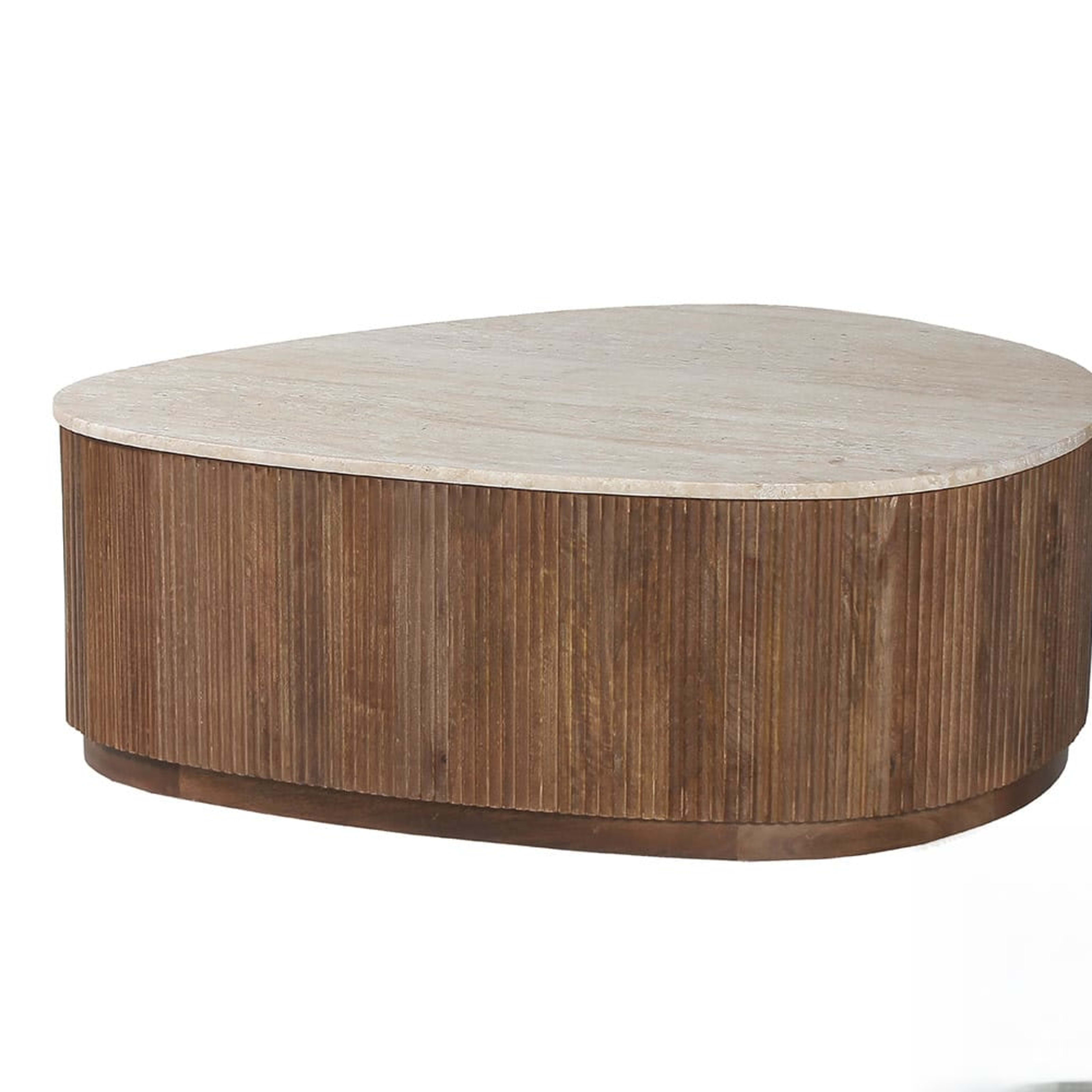 Salontafel 'Nolan' 100 cm Mango hout met Travertin Beige — 1