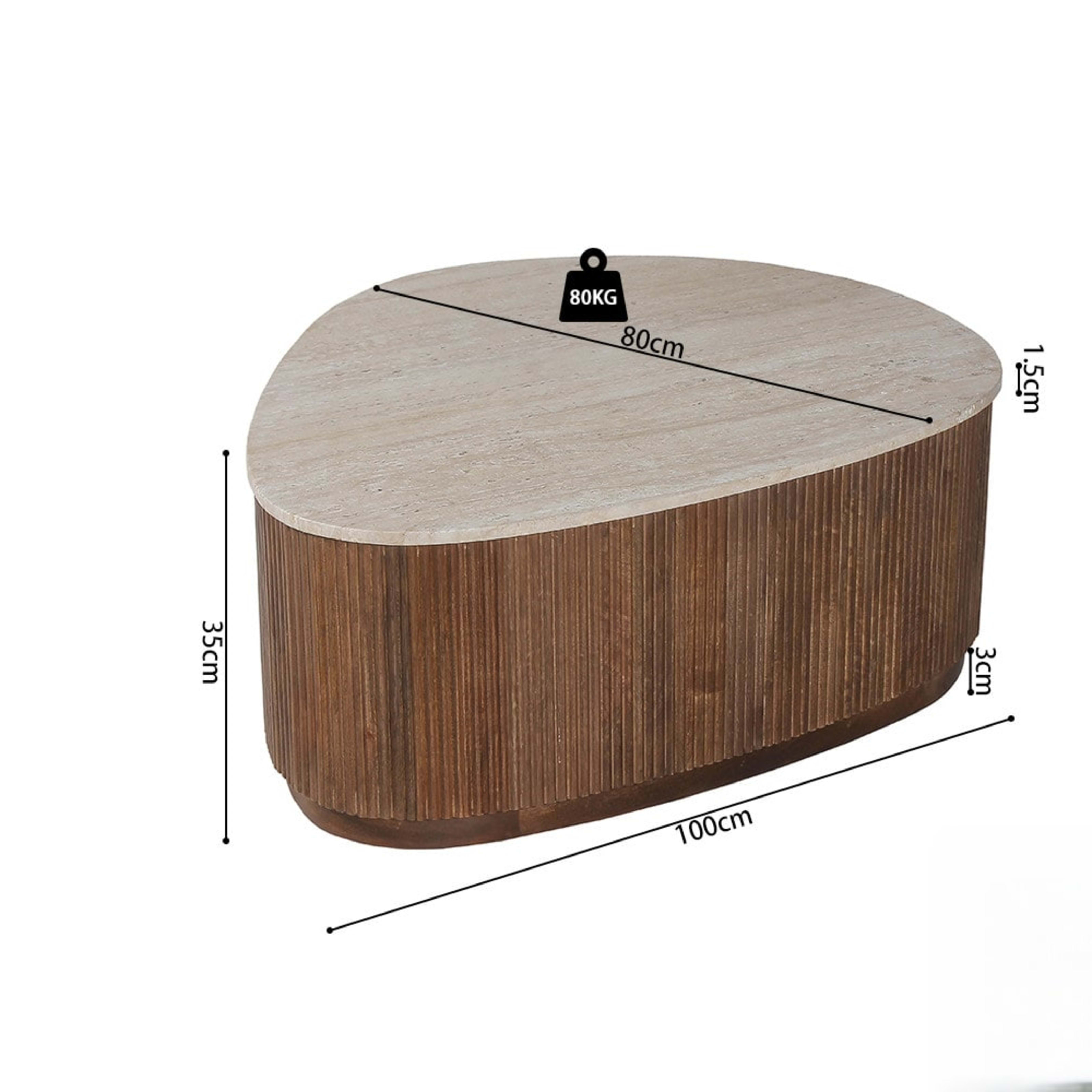 Salontafel 'Nolan' 100 cm Mango hout met Travertin Beige — 5