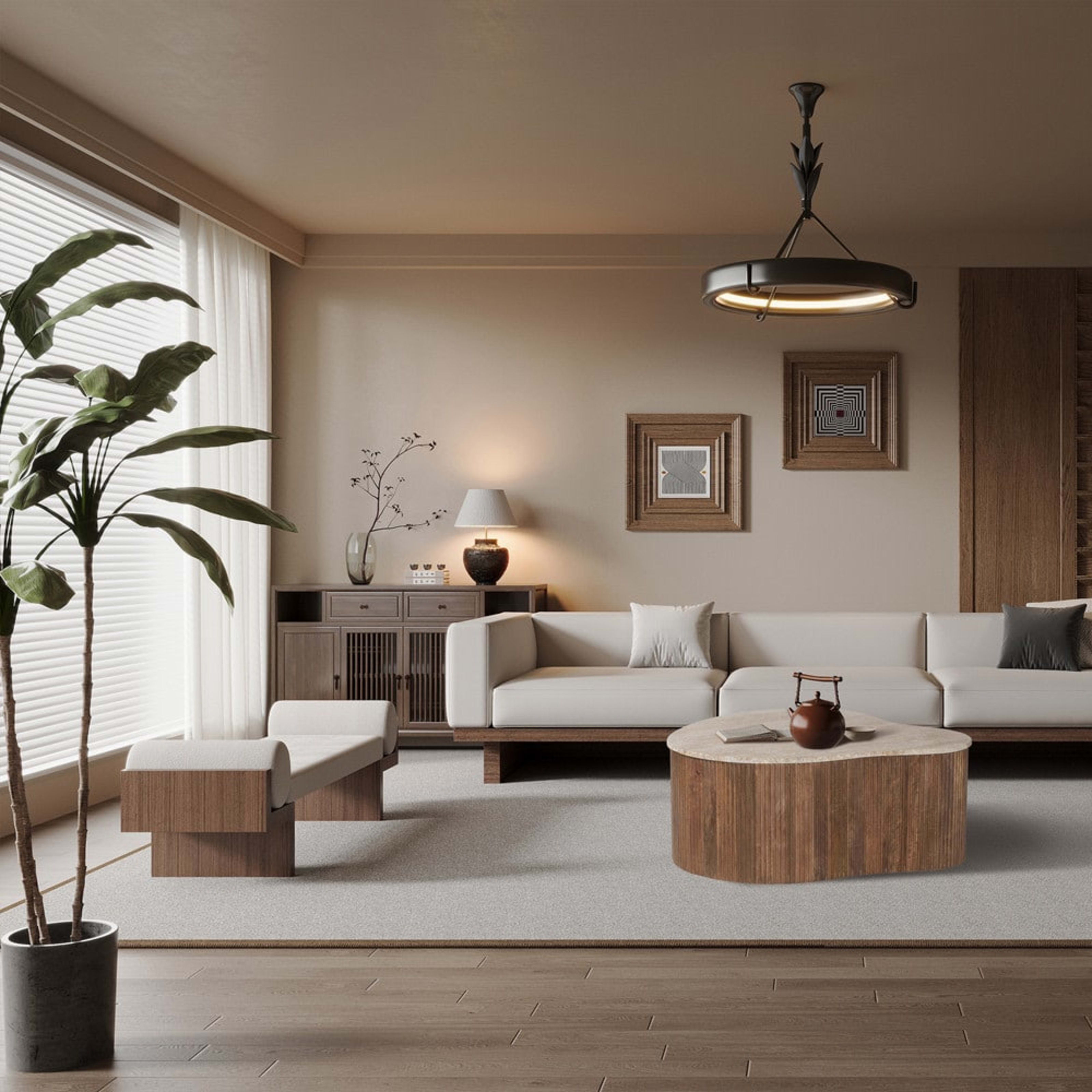 Salontafel 'Paul' 83 cm Mango hout met Travertin Beige — 2