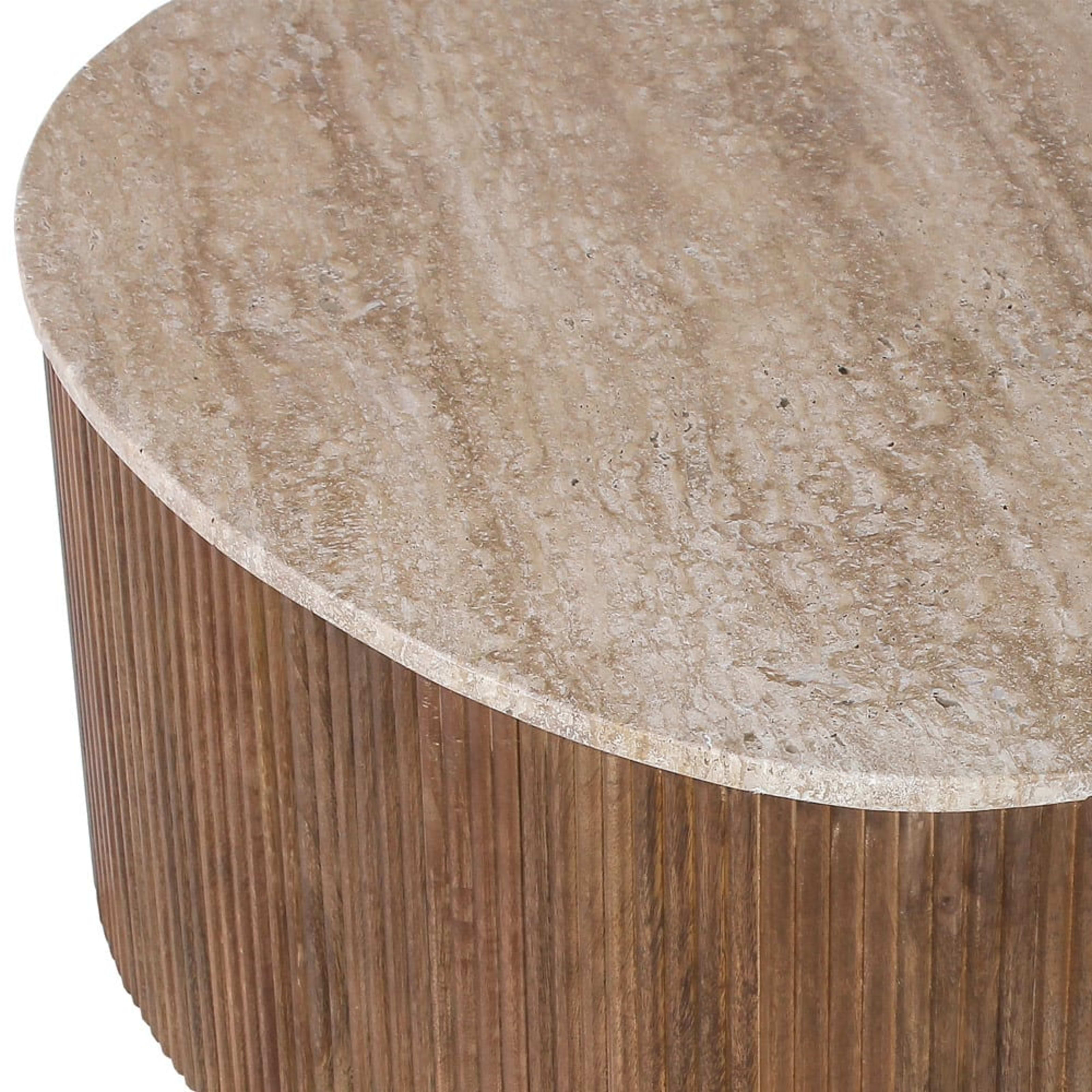Salontafel 'Paul' 83 cm Mango hout met Travertin Beige — 3