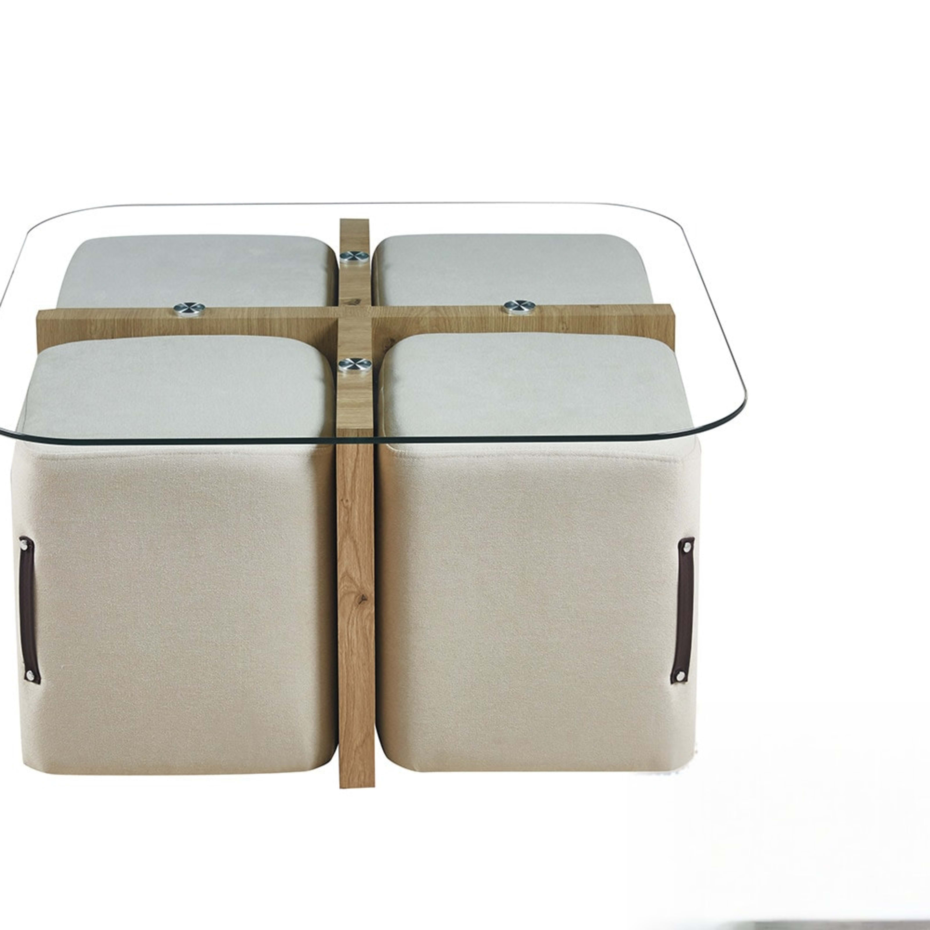 Salontafel 'Shana' met 4 poefs stof Decor Oude eik — 1