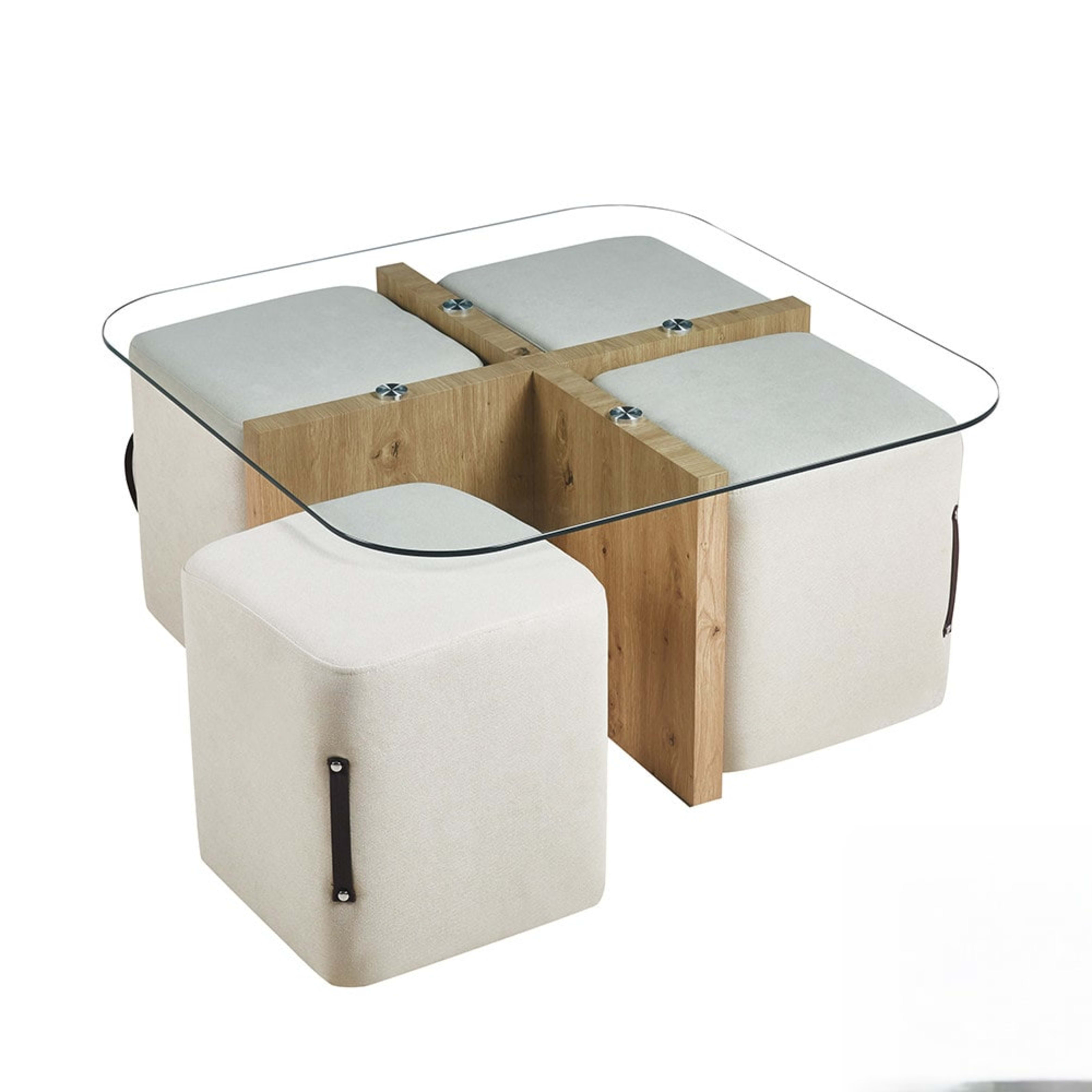 Salontafel 'Shana' met 4 poefs stof Decor Oude eik — 3