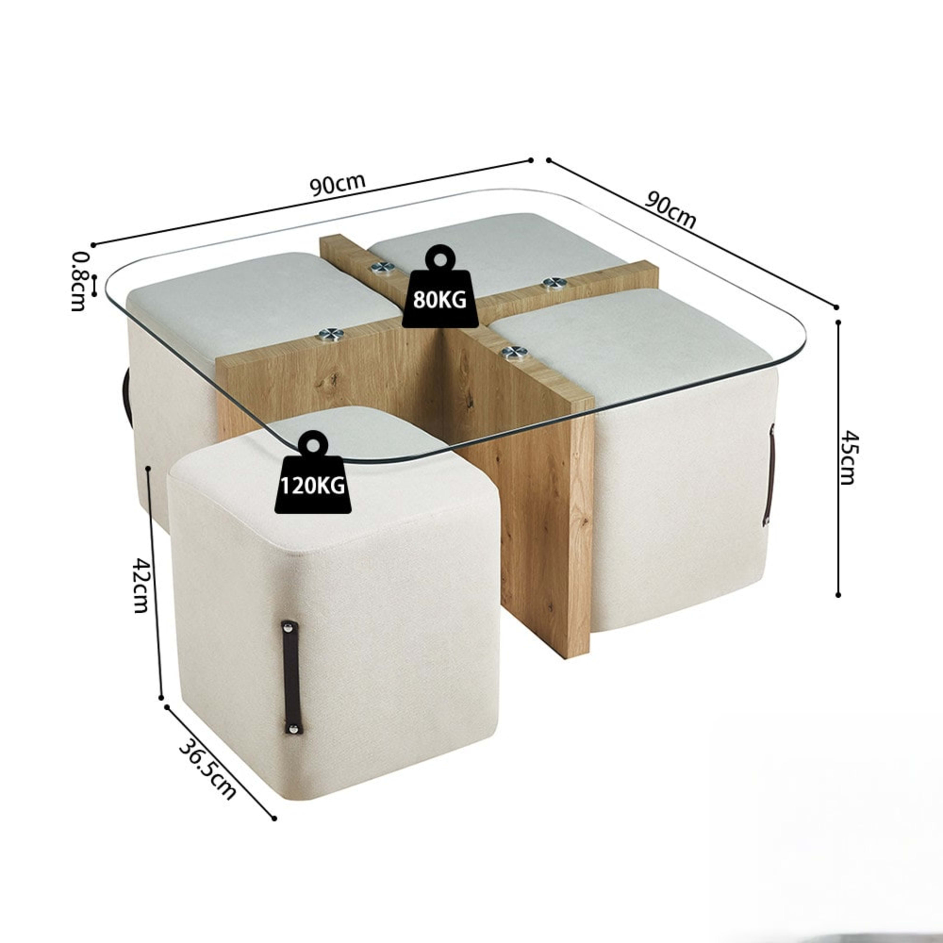Salontafel 'Shana' met 4 poefs stof Decor Oude eik — 6