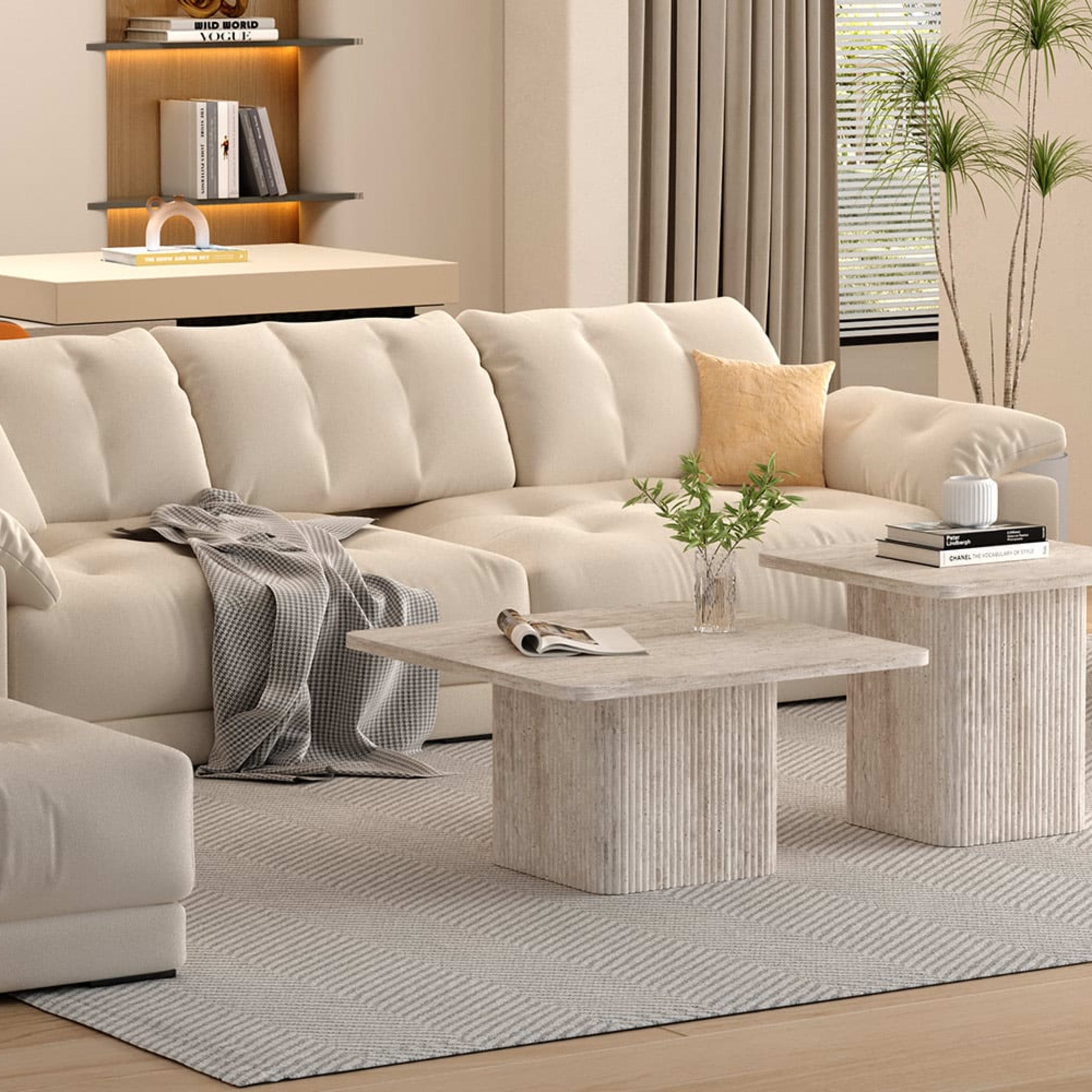 Set van 2 Salontafels 'Bobby' Decor travertin Beige — 3