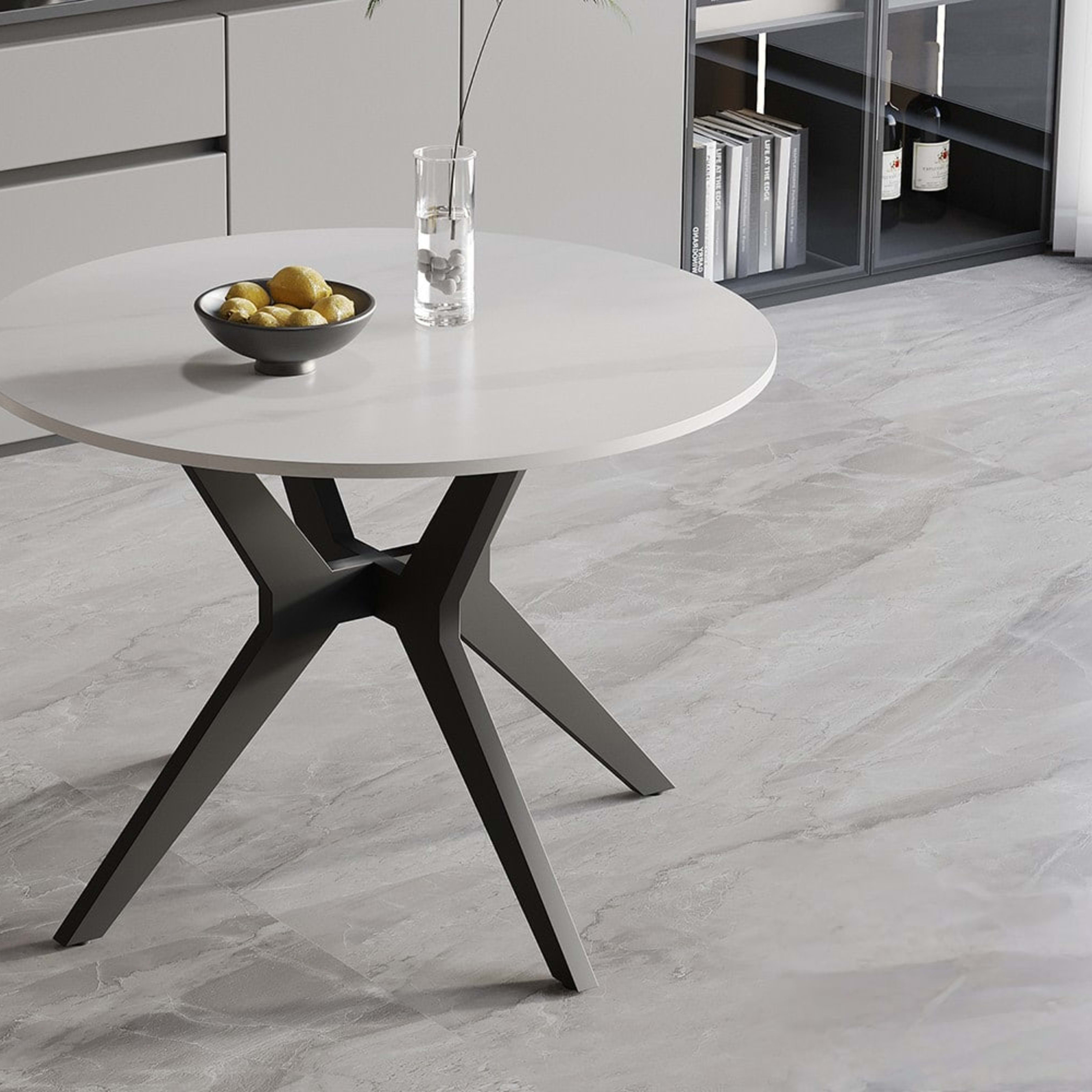Tafel 'Apollo' 110 cm Rond Glanzend Steen Snow Wit — 3