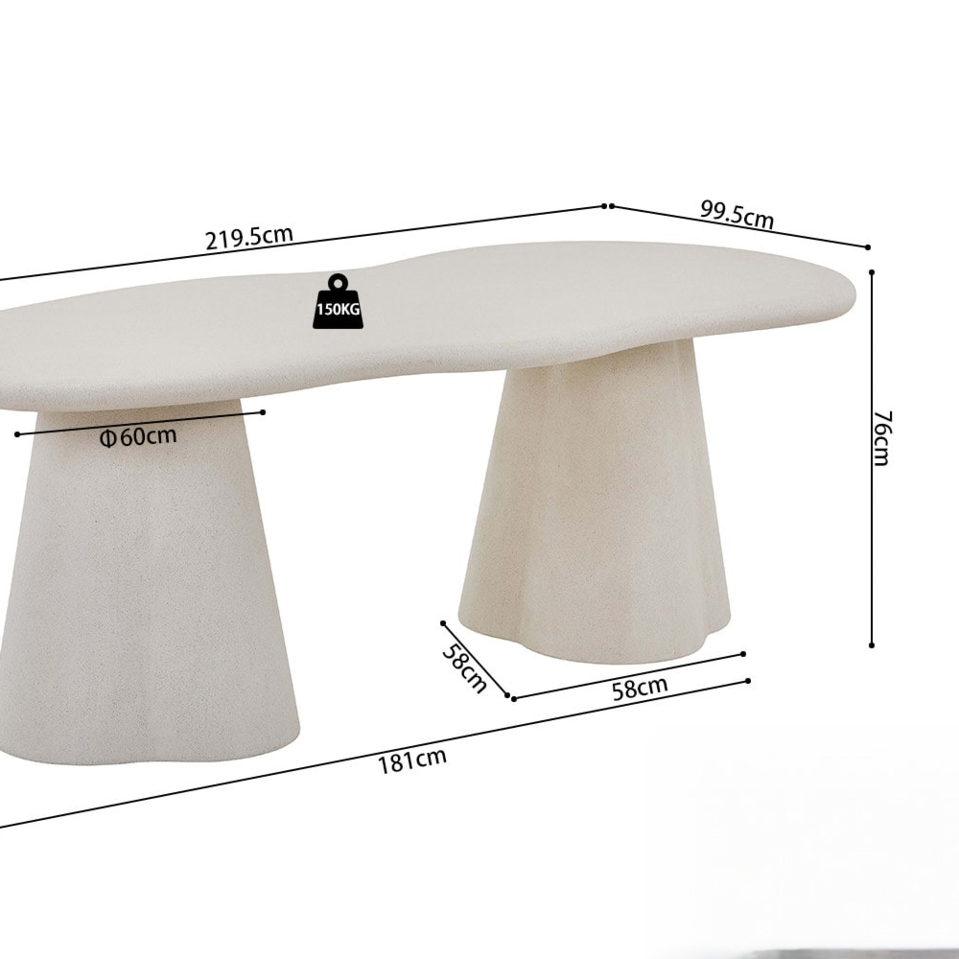 Tafel 'Faro' 220 cm Organisch Cement — 5