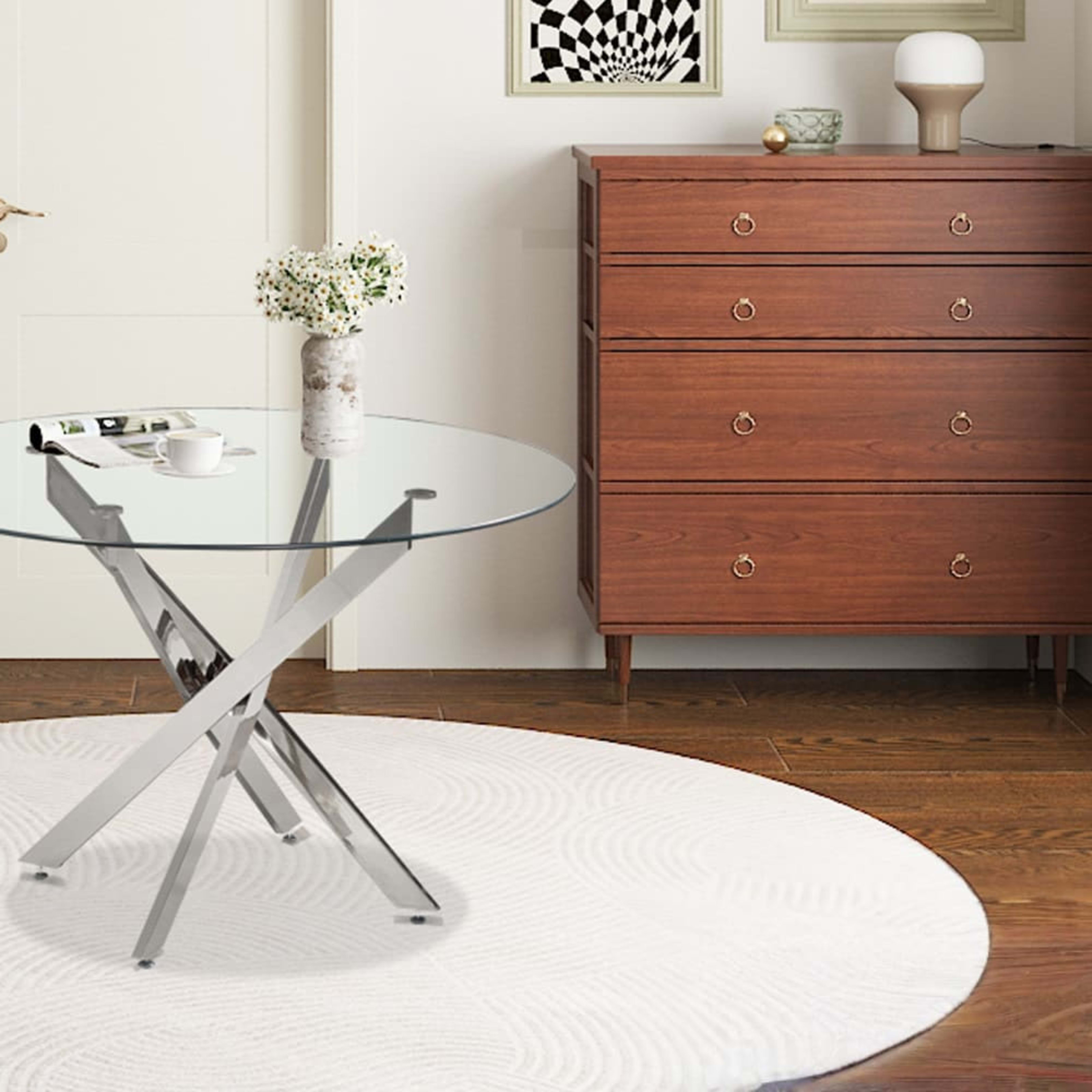 Tafel 'Lasi' 120 cm Rond Glas, Poten Chroom — 2