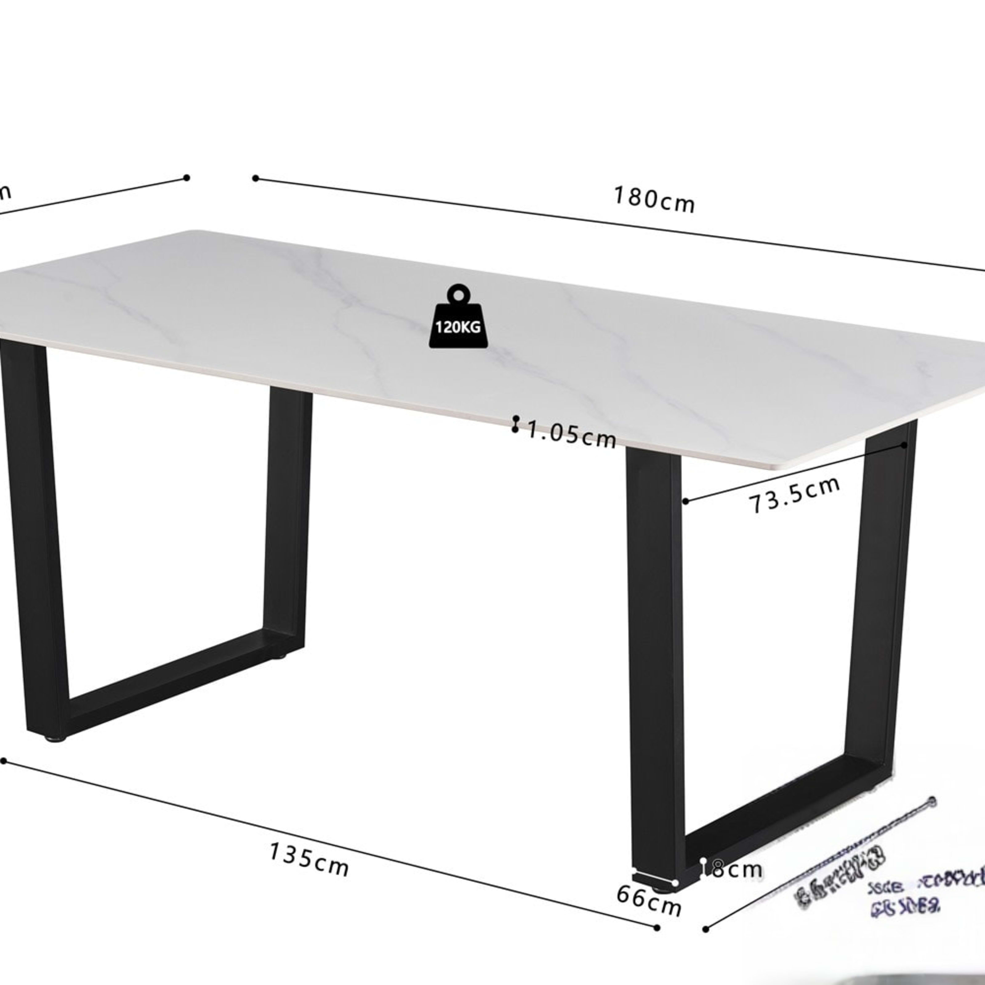 Tafel 'Poseidon' 180 cm Rechthoekig Glanzend Steen Wit — 5