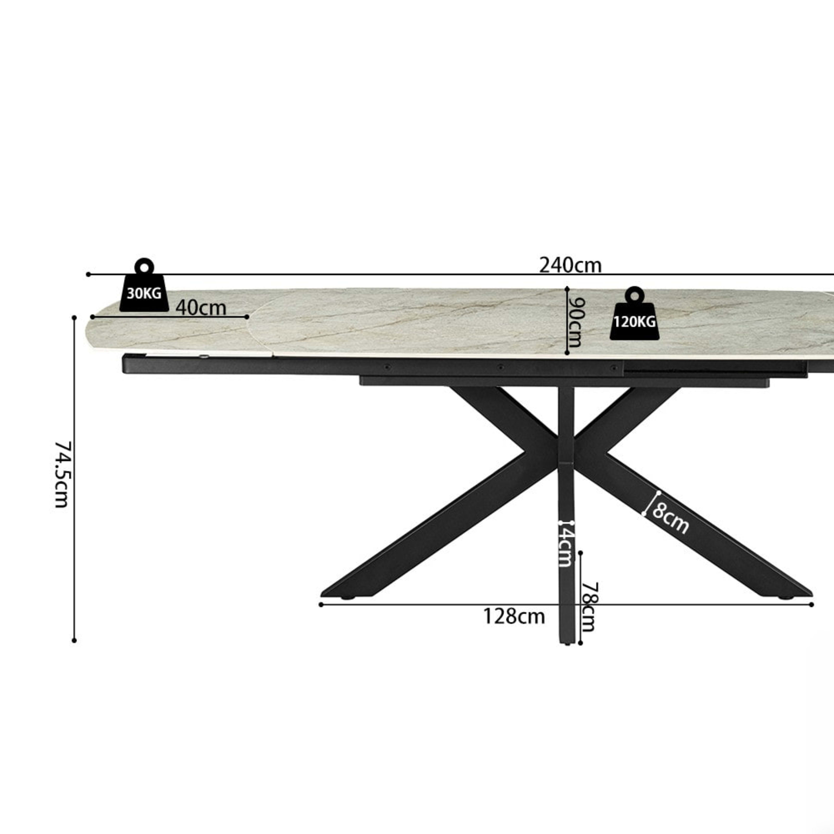 Uitschuifbare tafel 'Ares' 160-240 cm Deens Ovaal Glanzend Steen Beige — 6