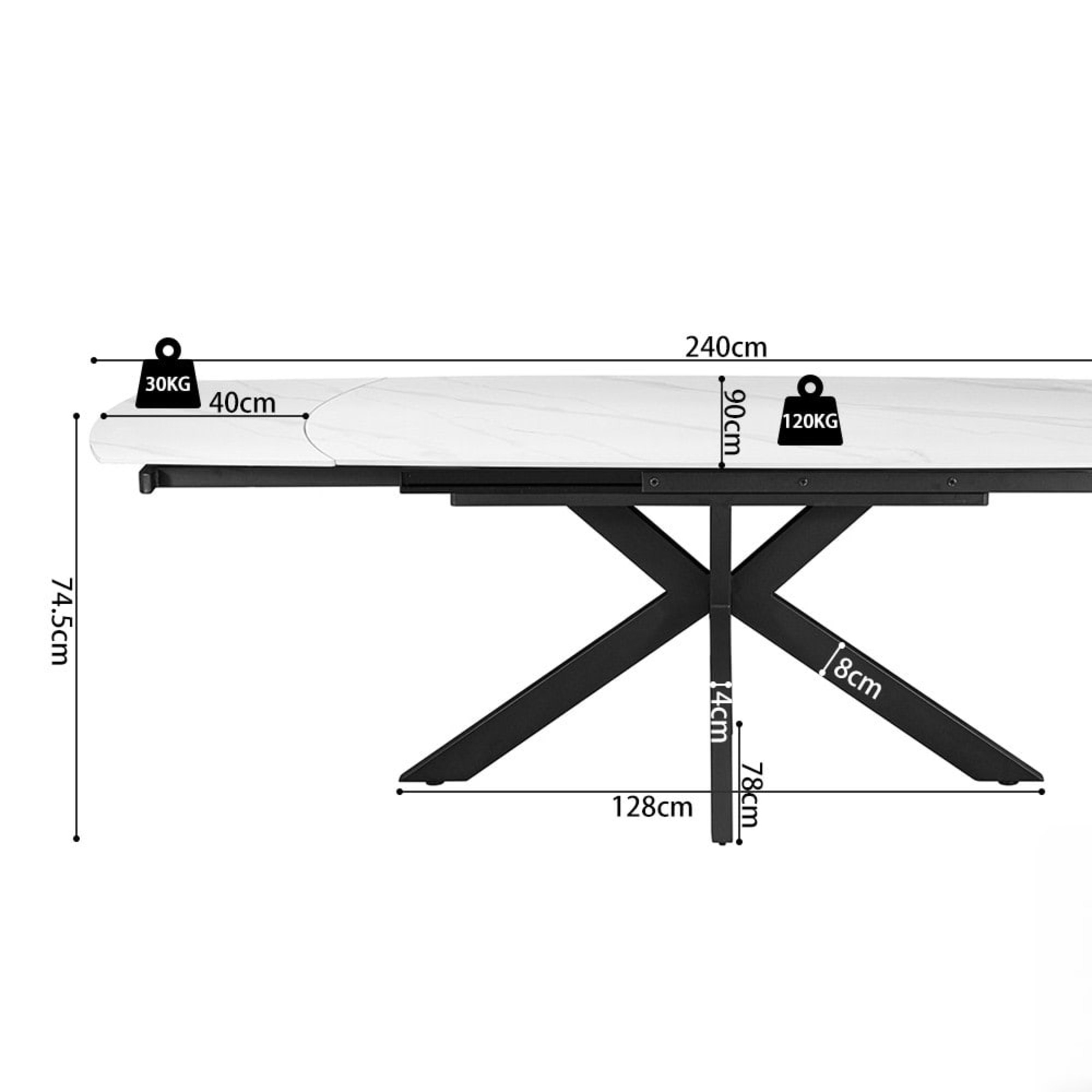 Uitschuifbare tafel 'Ares' 160-240 cm Deens Ovaal Steen Wit — 6