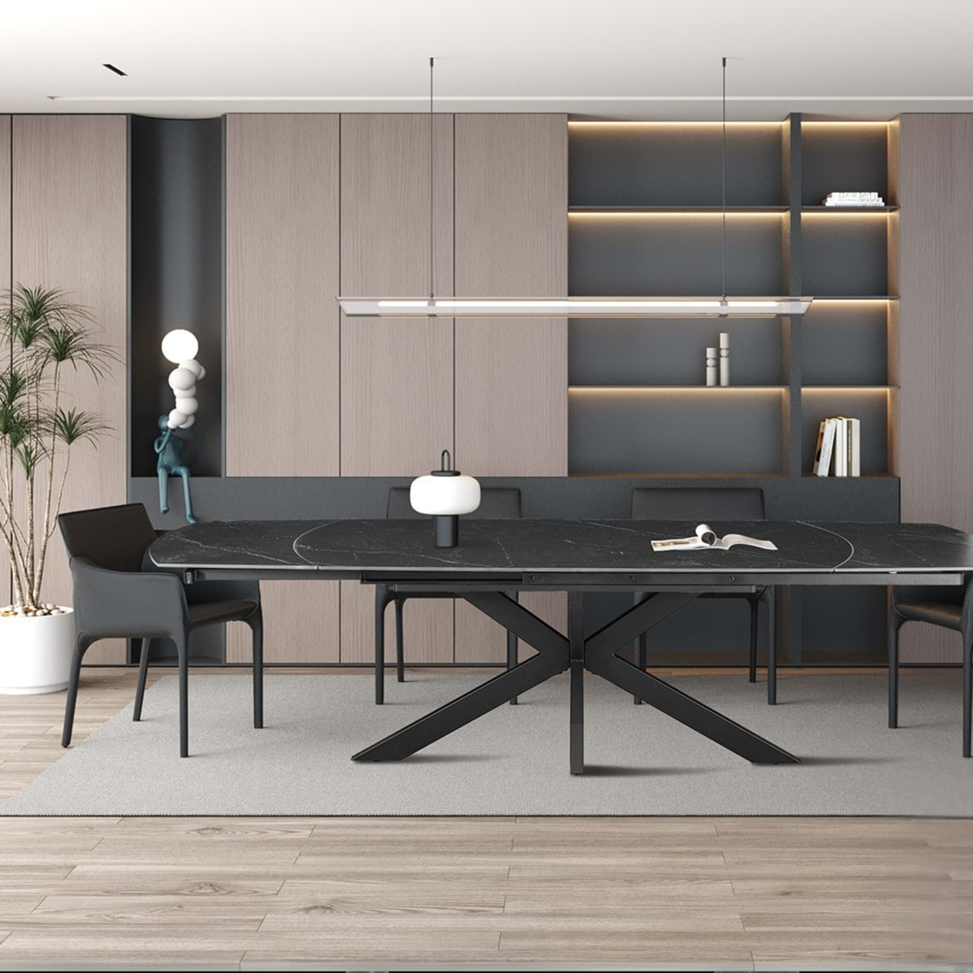 Uitschuifbare tafel 'Ares' 160-240 cm Deens Ovaal Steen Zwart — 2