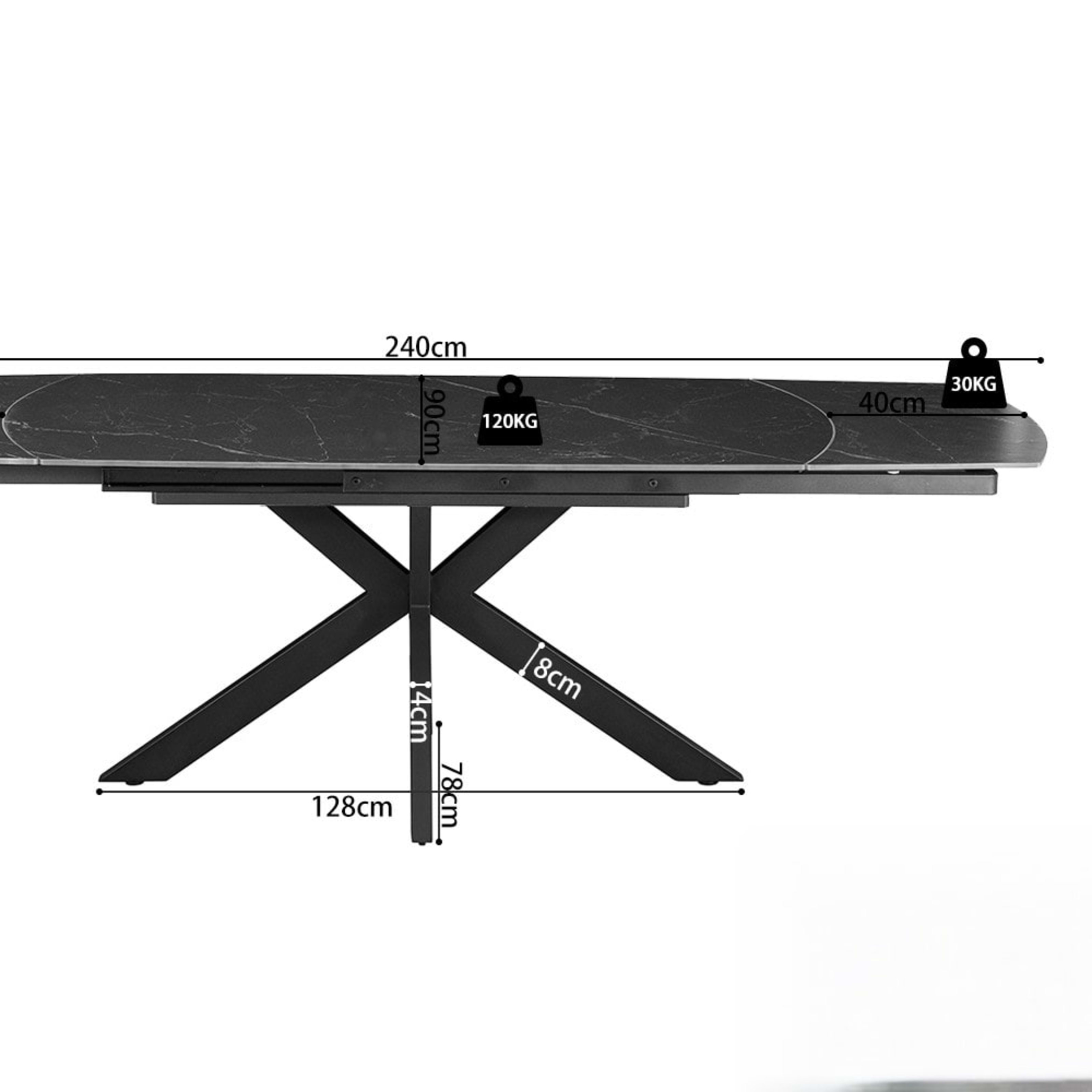 Uitschuifbare tafel 'Ares' 160-240 cm Deens Ovaal Steen Zwart — 5