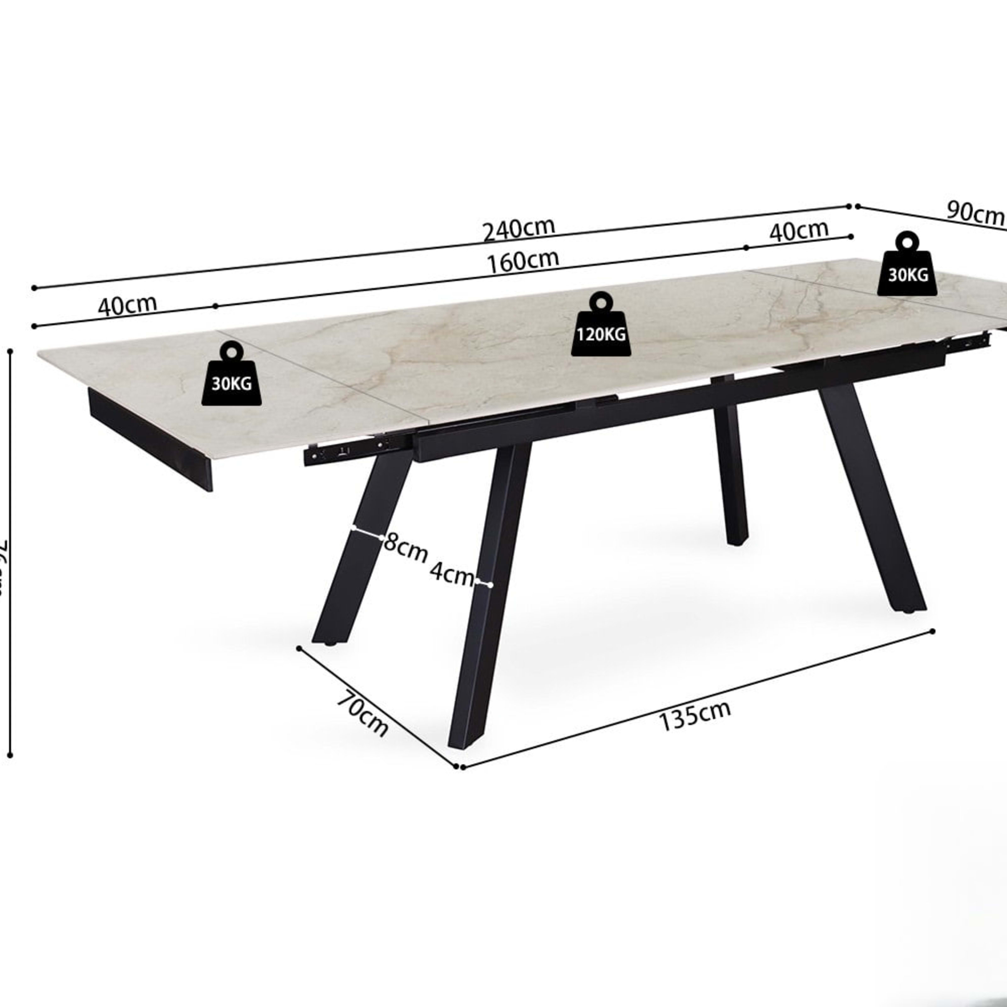 Uitschuifbare tafel 'Hera' 160-240 cm Rechthoekig Glanzend Shakespear Beige — 4